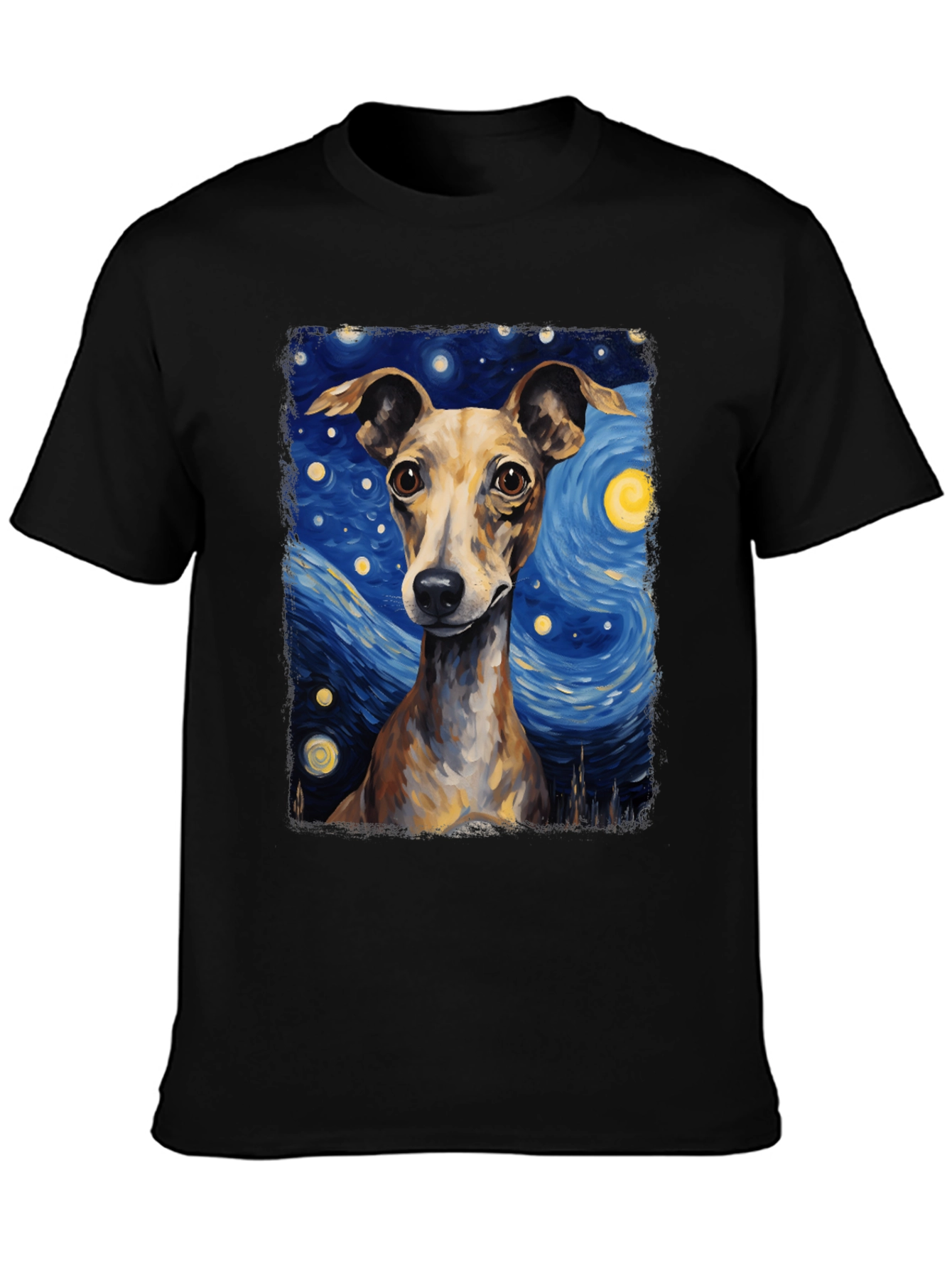 Black Starry Night Dog T-Shirt - Unique Artistic Tee view 3