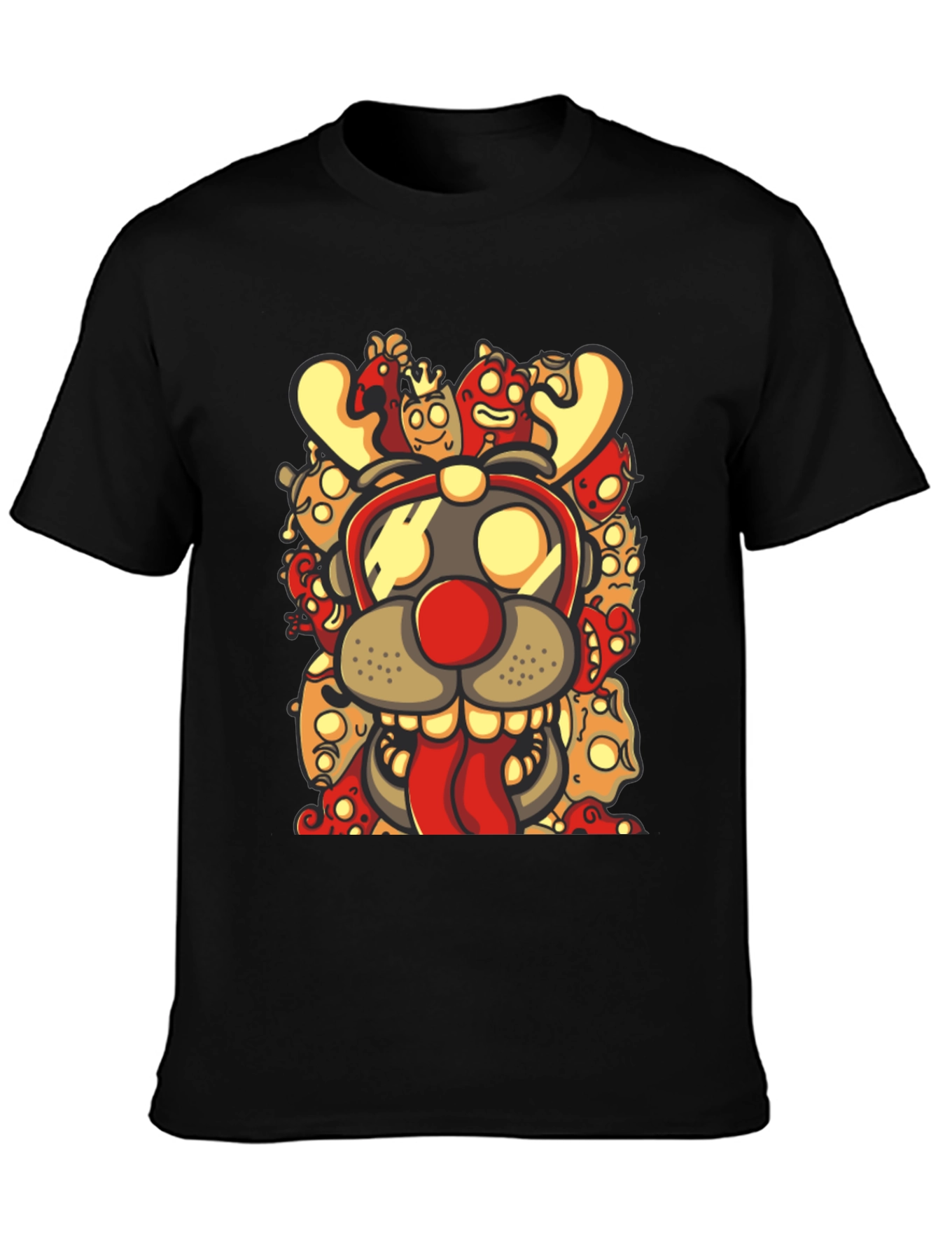 Black Cartoon Reindeer Graphic Black T-Shirt view 3