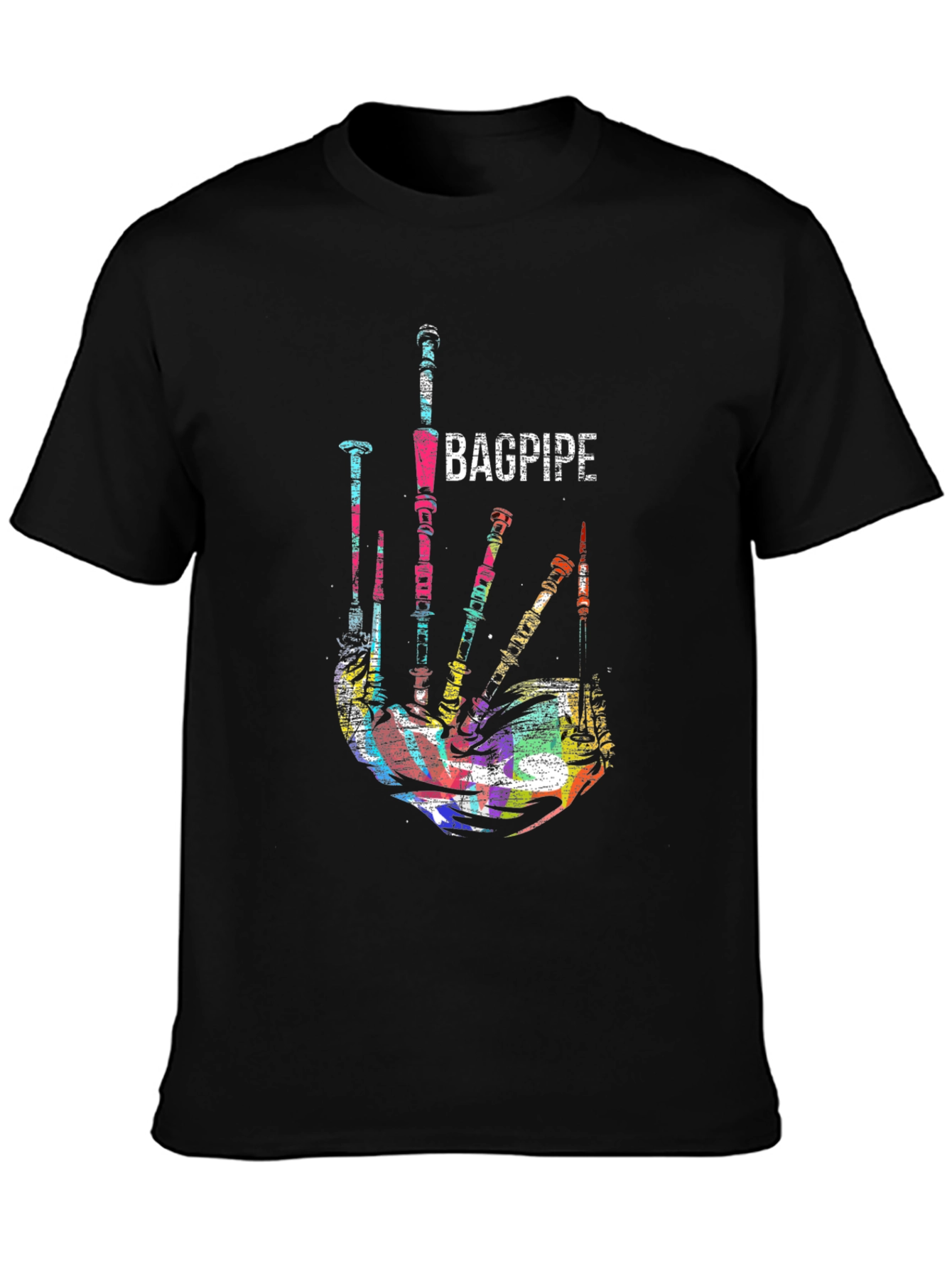 Black Bagpipe Graphic Black T-Shirt Unique Music Tee view 3