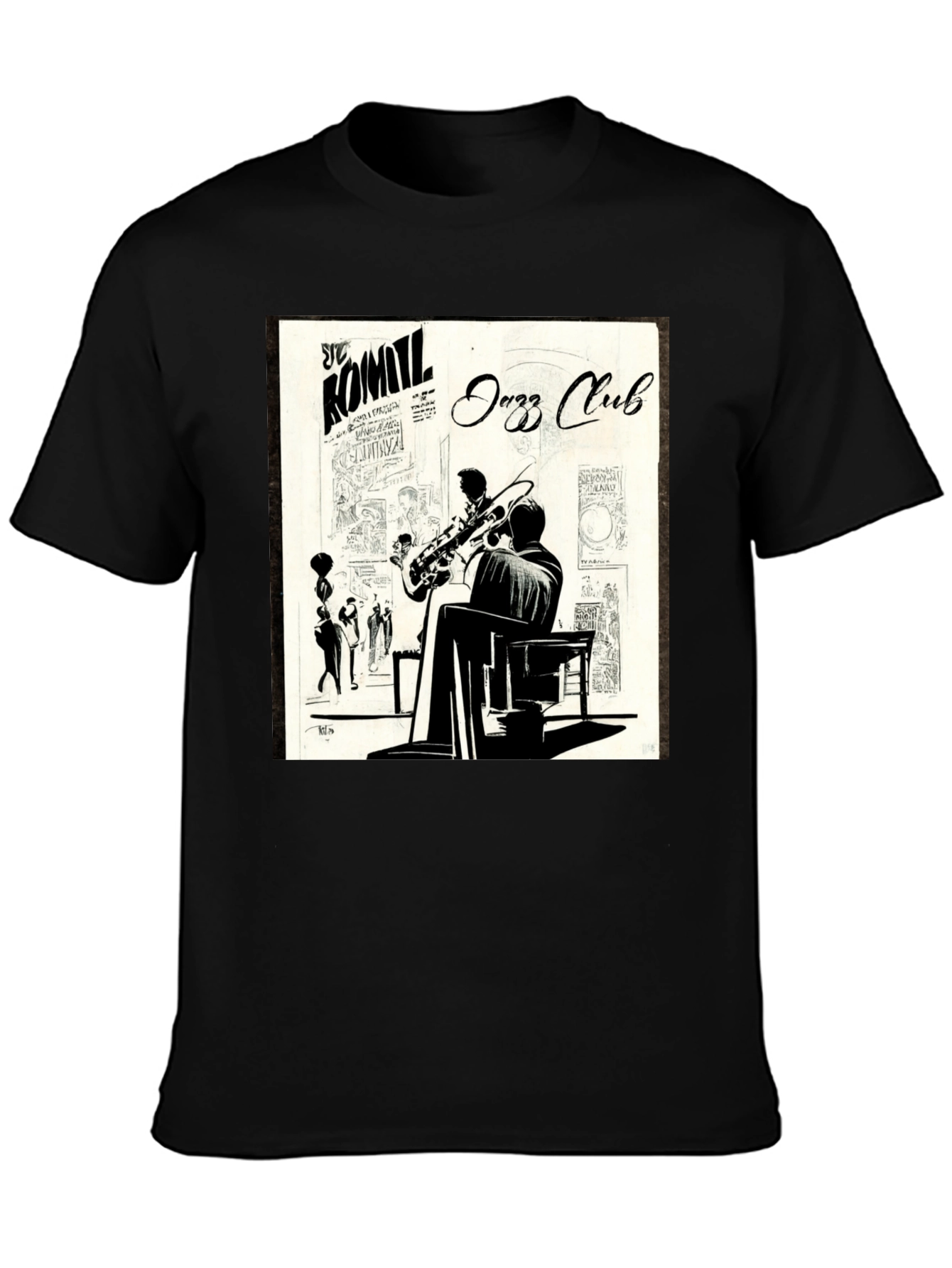 Black Vintage Jazz Club Graphic Tee - Stylish Black T-Shirt view 3