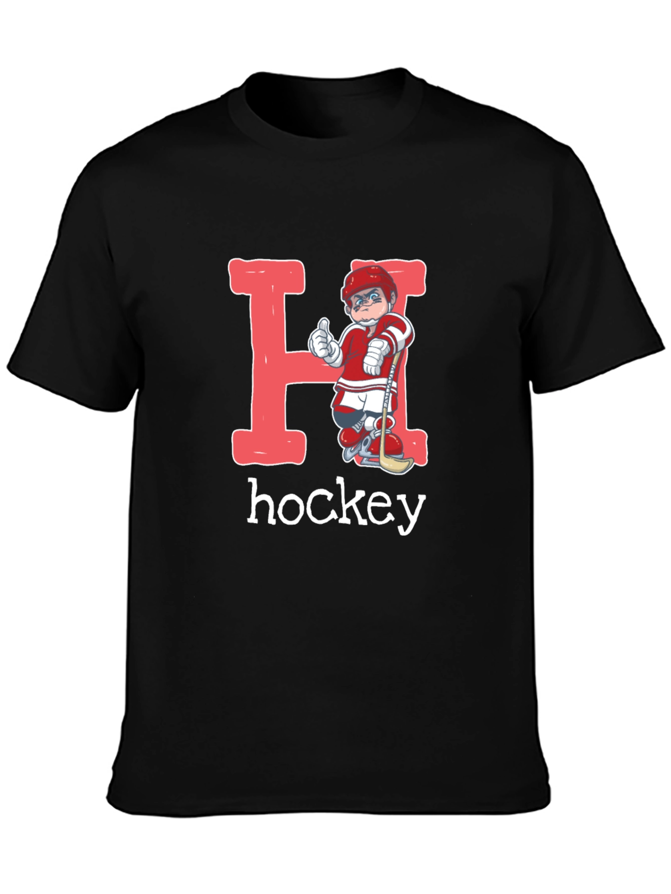 Black Hockey Player Letter H Graphic T-Shirt view 3