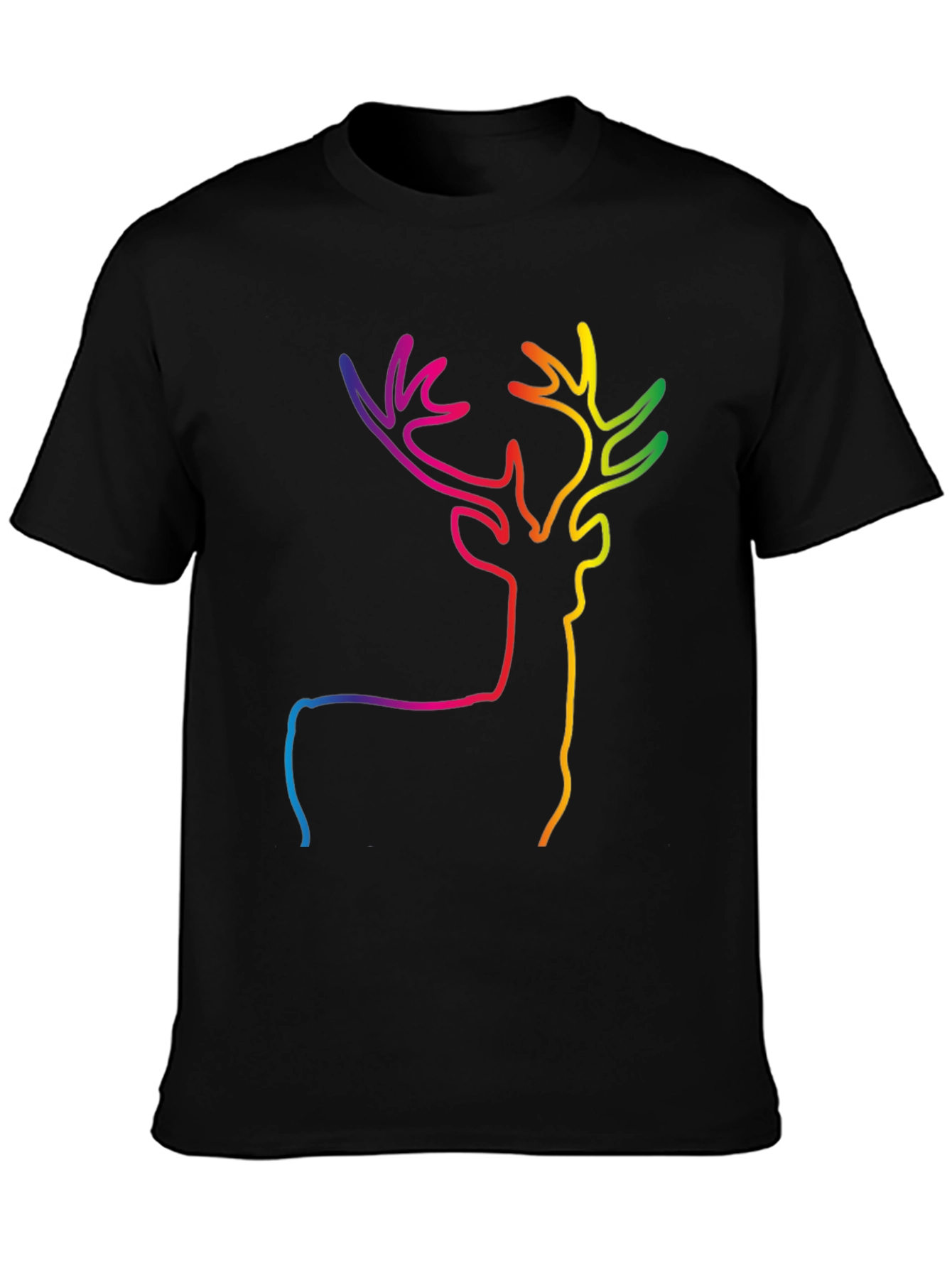 Black Rainbow Deer Graphic Tee - Stylish Black T-Shirt view 3