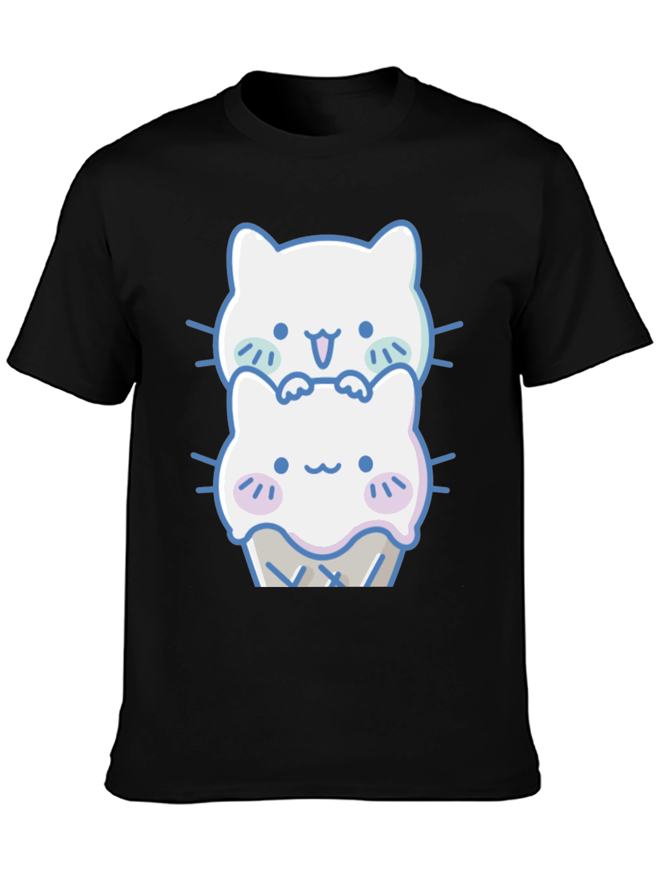 Black Cute Kawaii Cat Ice Cream T-Shirt view 3