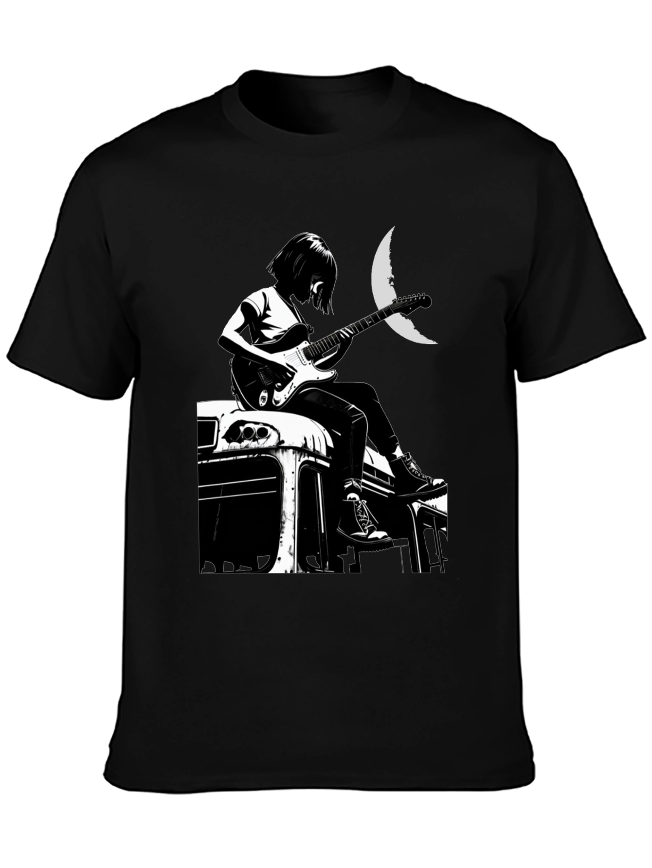 Black Guitarist Moon Graphic T-Shirt view 3