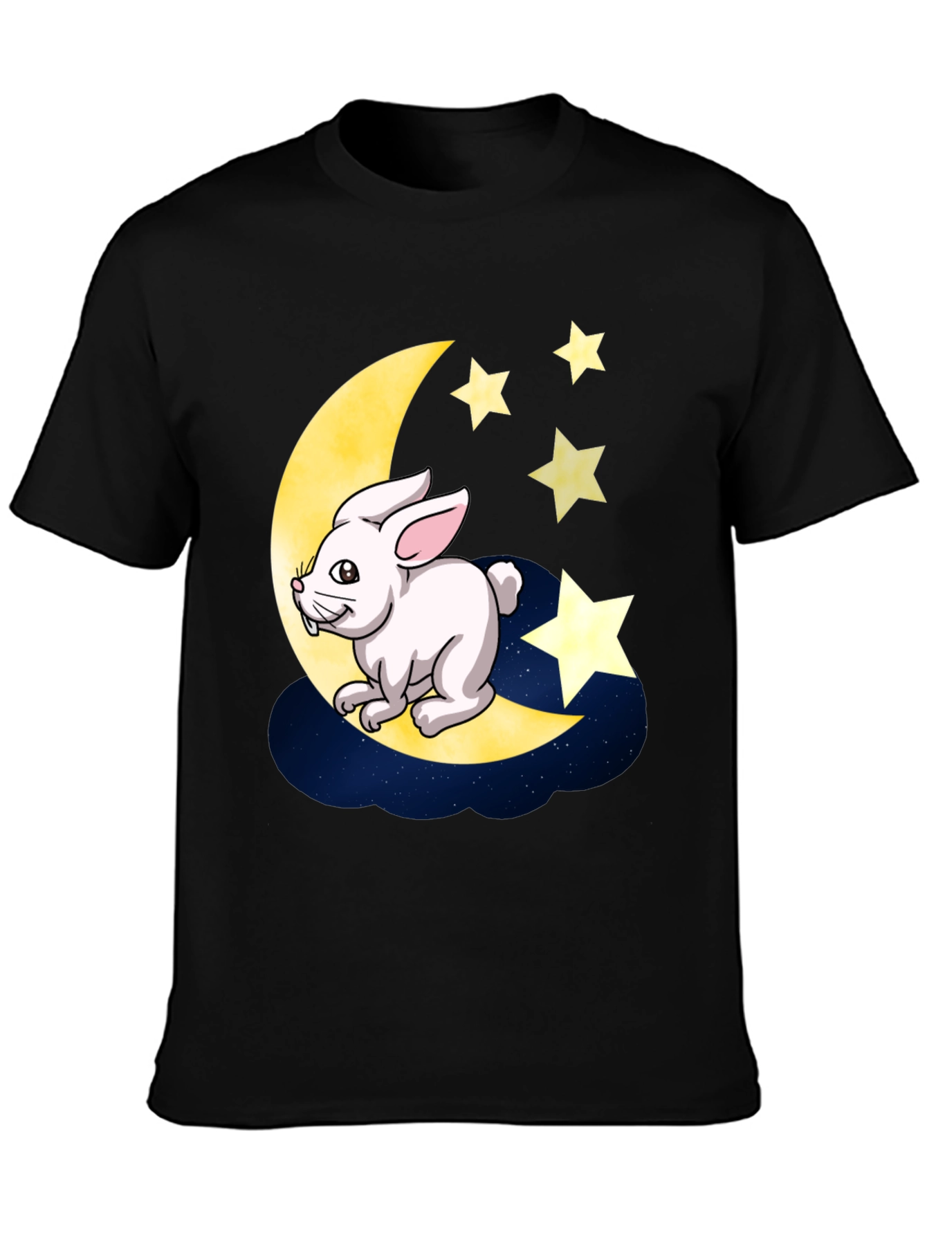 Black Moon Rabbit Graphic Tee - Black Cotton T-Shirt view 3