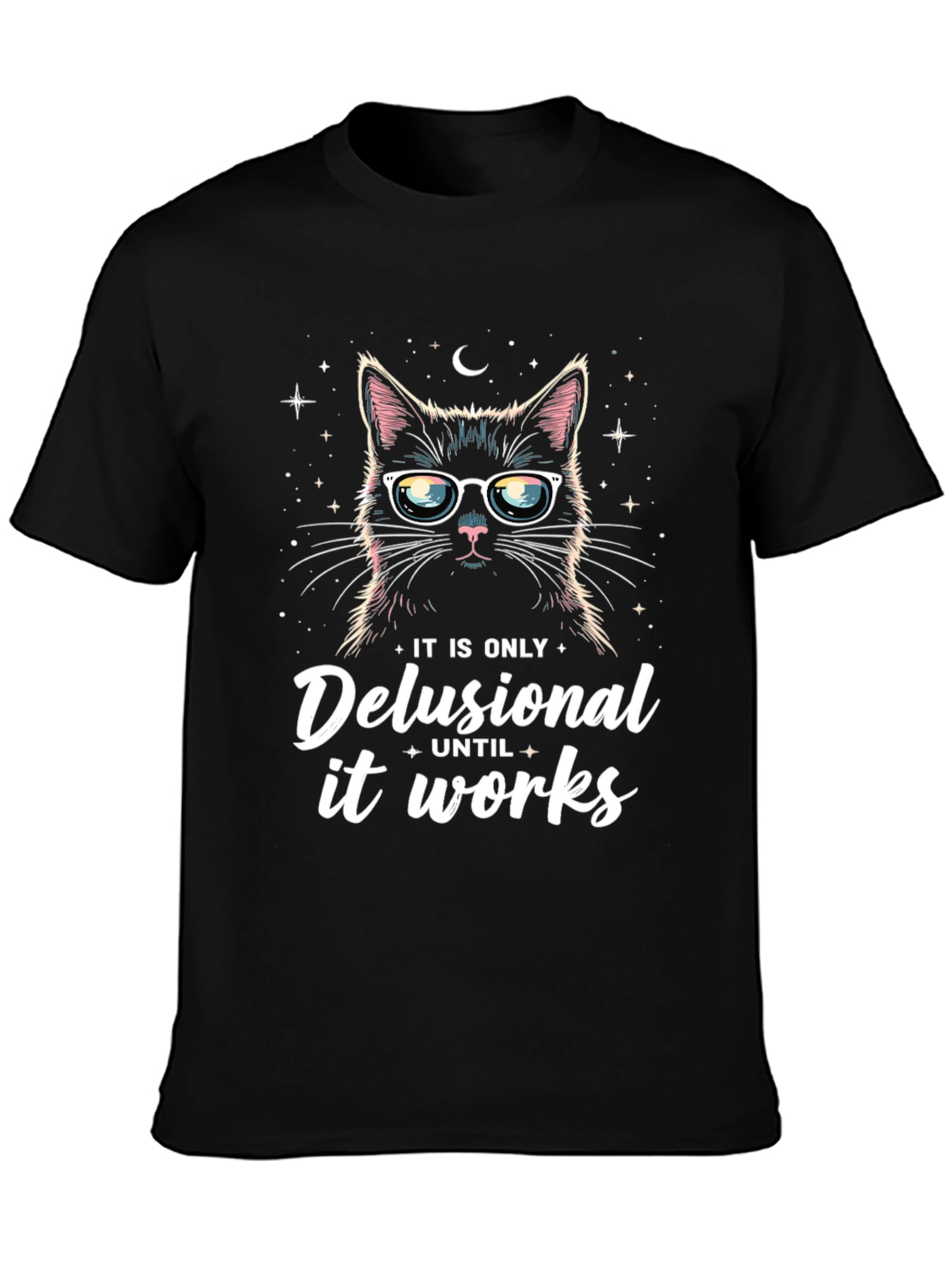 Black Delusional Cat T-Shirt - Funny Unisex Tee view 3