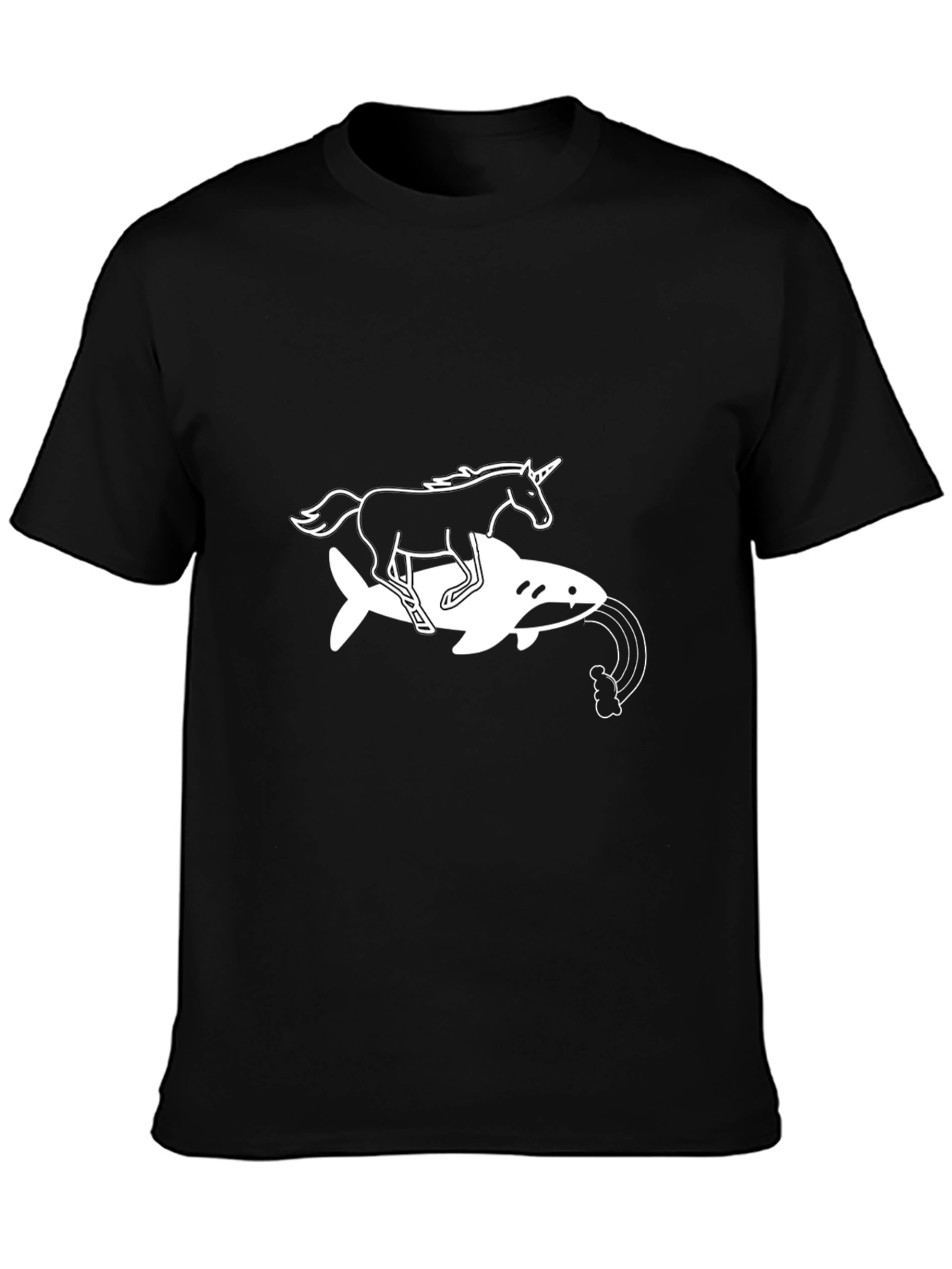 Black Unicorn Riding Shark Graphic Tee view 3