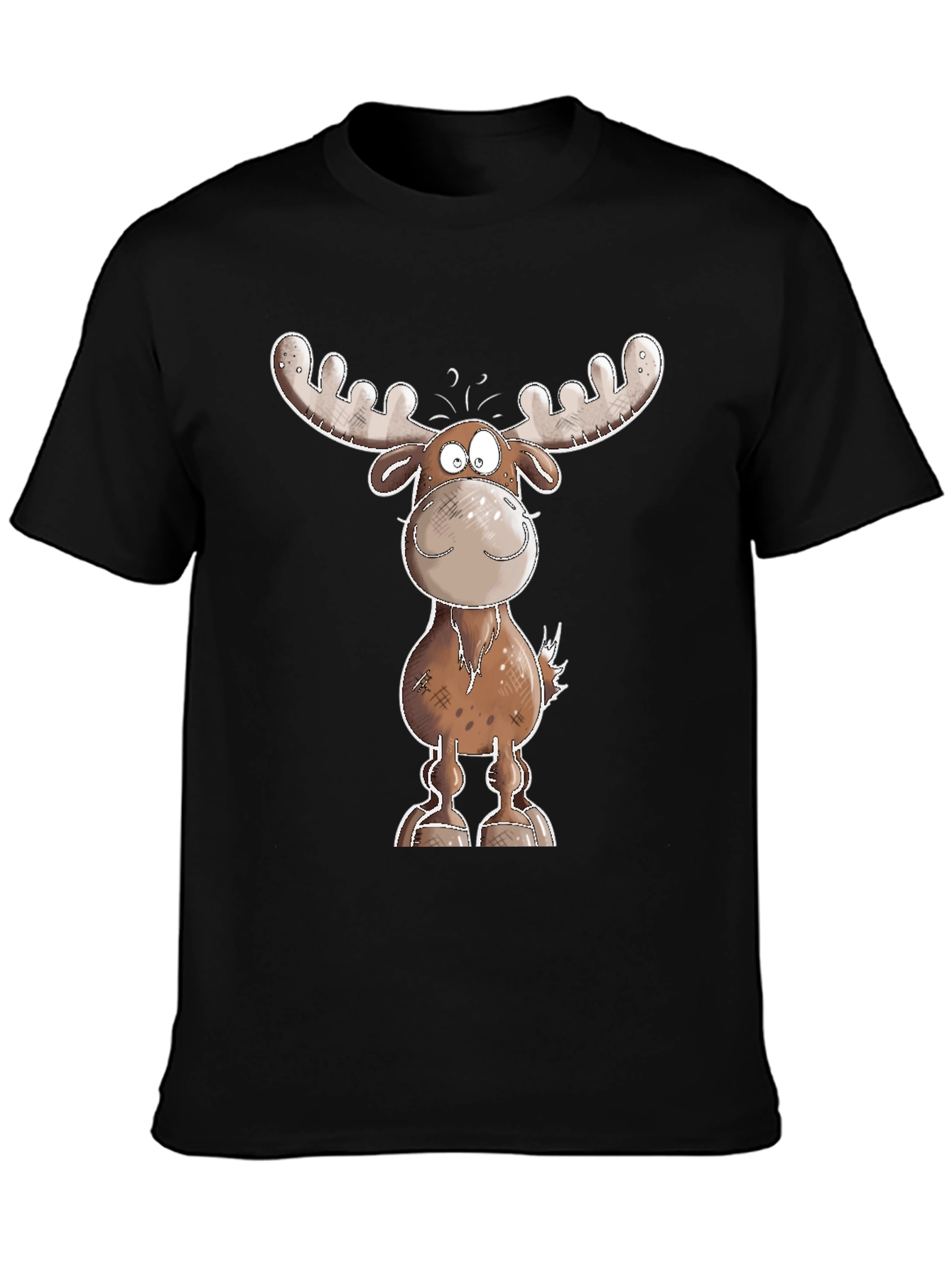 Black Cartoon Moose Graphic Tee - Black T-Shirt view 3