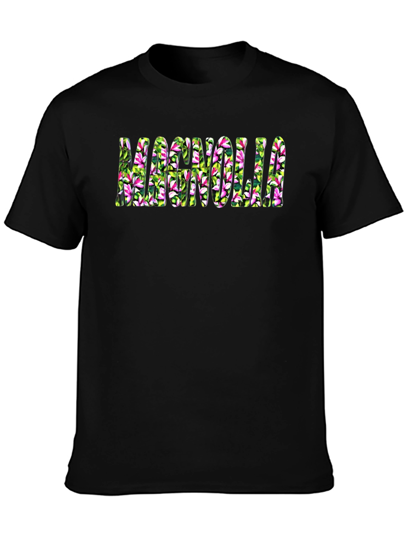 Black Magnolia Floral Print Black T-Shirt view 3