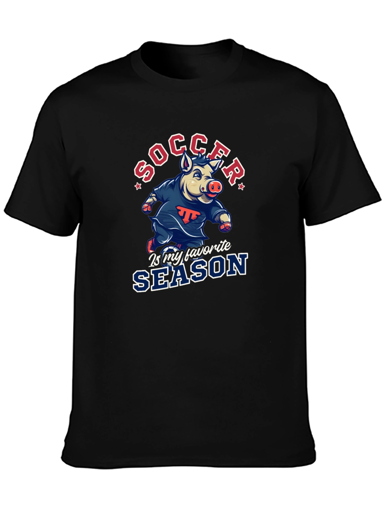 Black Soccer Pig T-Shirt - Favorite Season Tee view 3