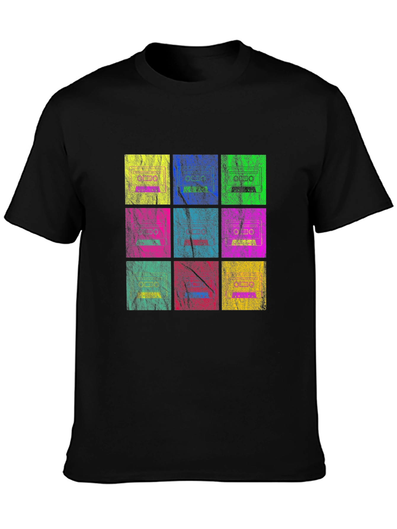 Black Retro Cassette Tape Grid T-Shirt view 3