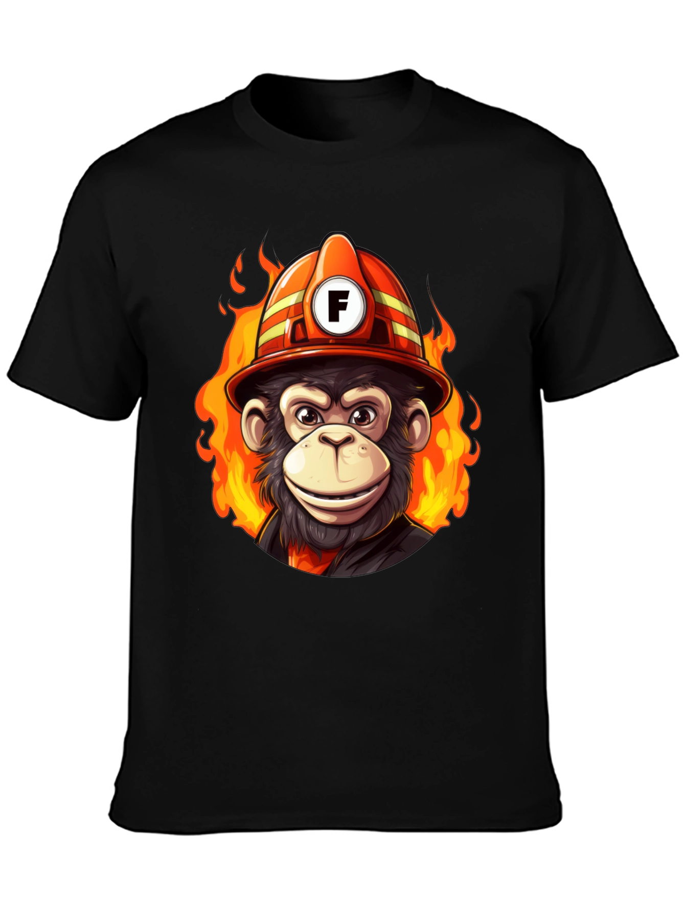 Black Fire Monkey Tee - Fun Cartoon Firefighter Ape T-Shirt view 3