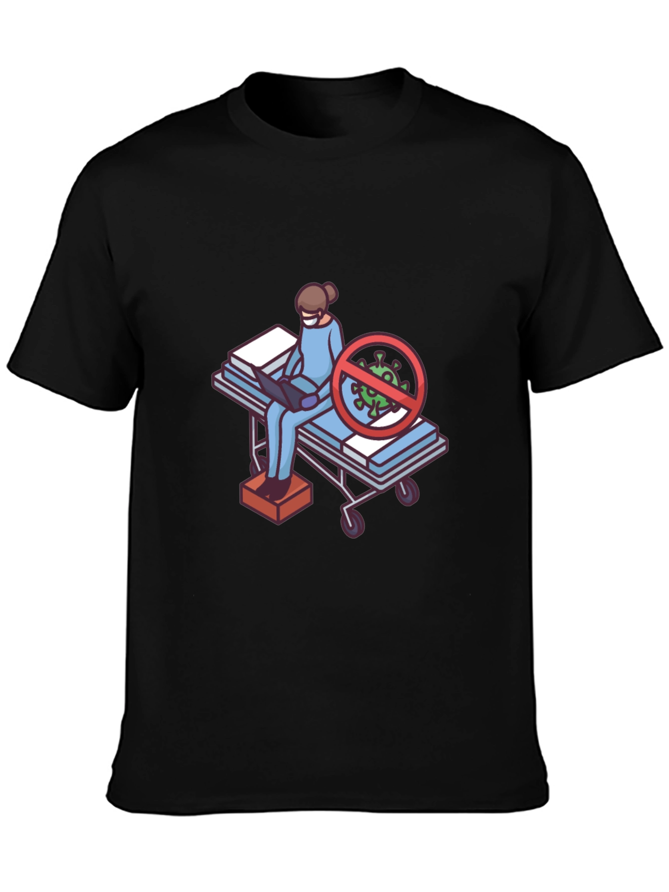 Black Black T-Shirt with Medical Cartoon Graphic view 3