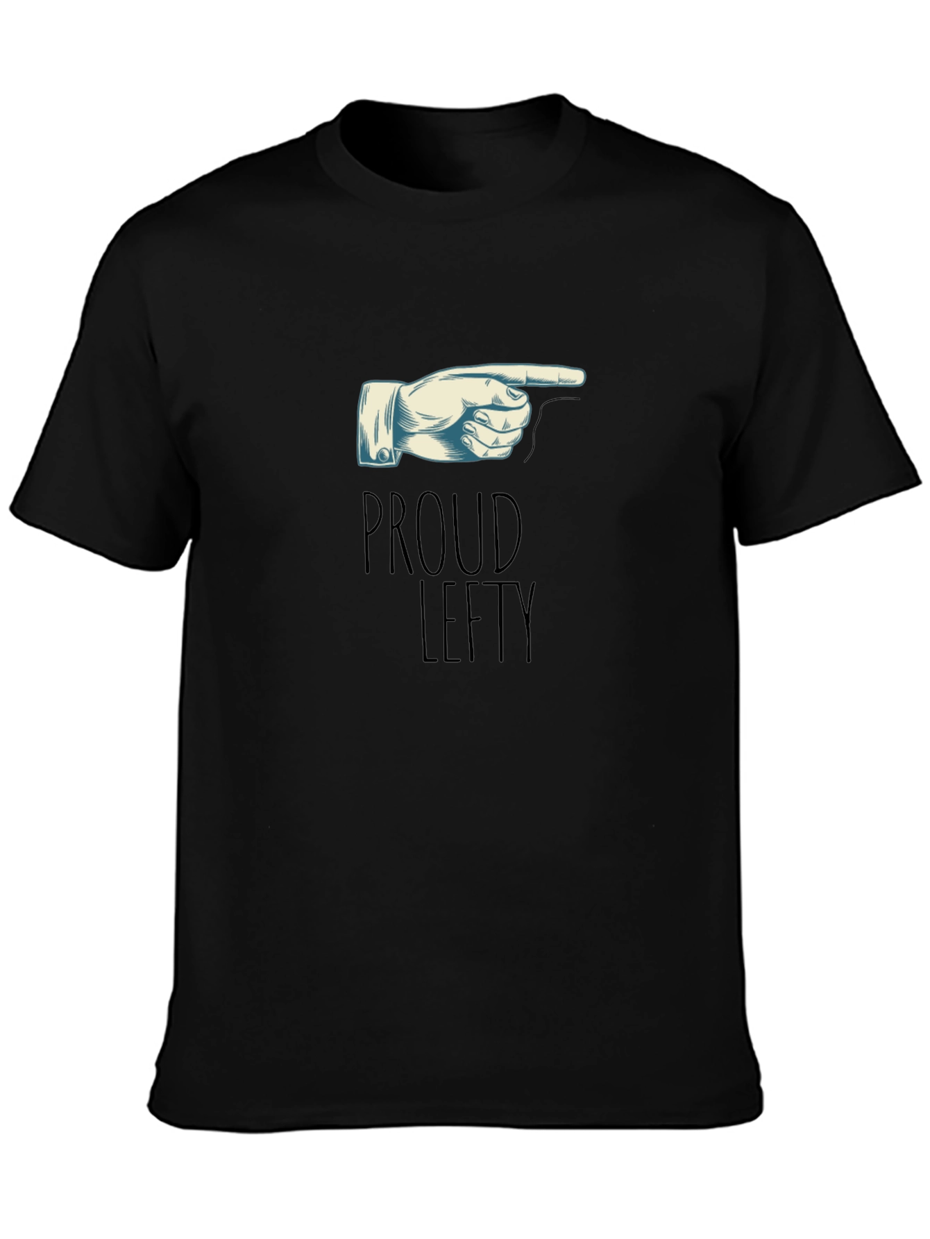Black Proud Lefty T-Shirt - Pointing Hand Graphic Tee view 3