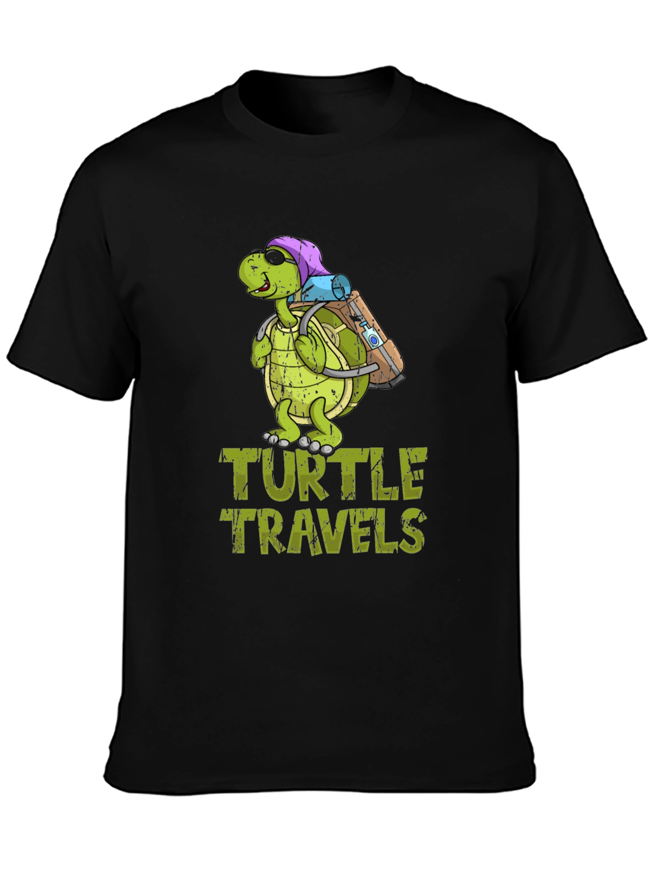 Black Turtle Travels T-Shirt, Funny Cartoon Graphic Tee view 3