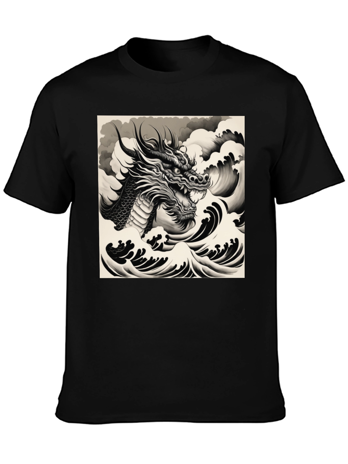 Black Dragon & Waves Graphic Tee - Black view 3