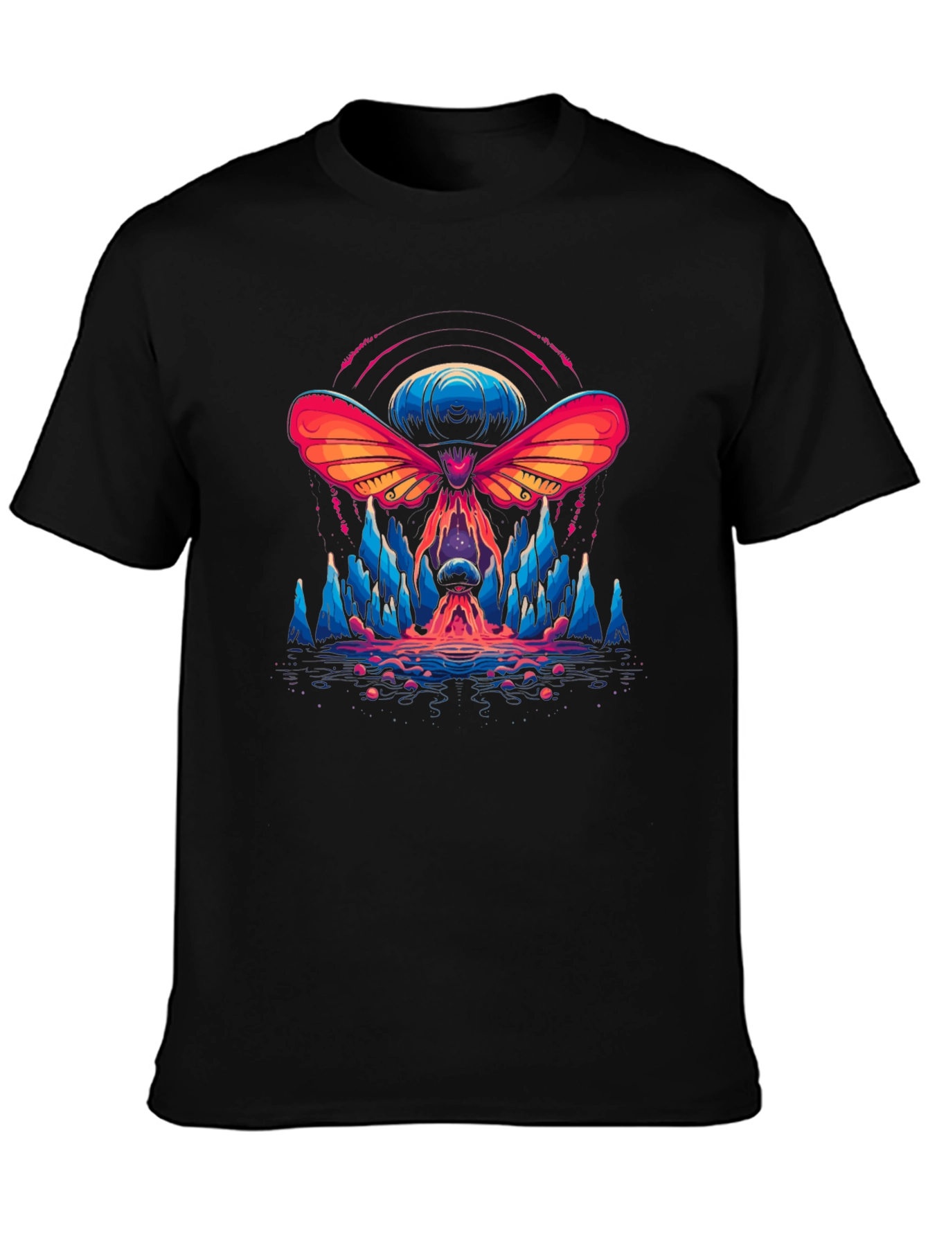 Black Psychedelic Moth Graphic T-Shirt - Black view 3