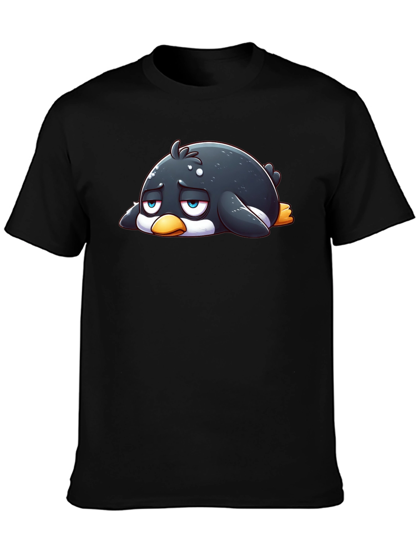 Black Sad Penguin Graphic Tee - Black Cotton Blend view 3