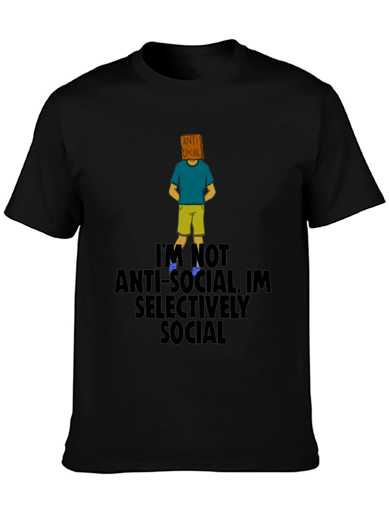 Black Anti-Social Selectively Social T-Shirt view 3