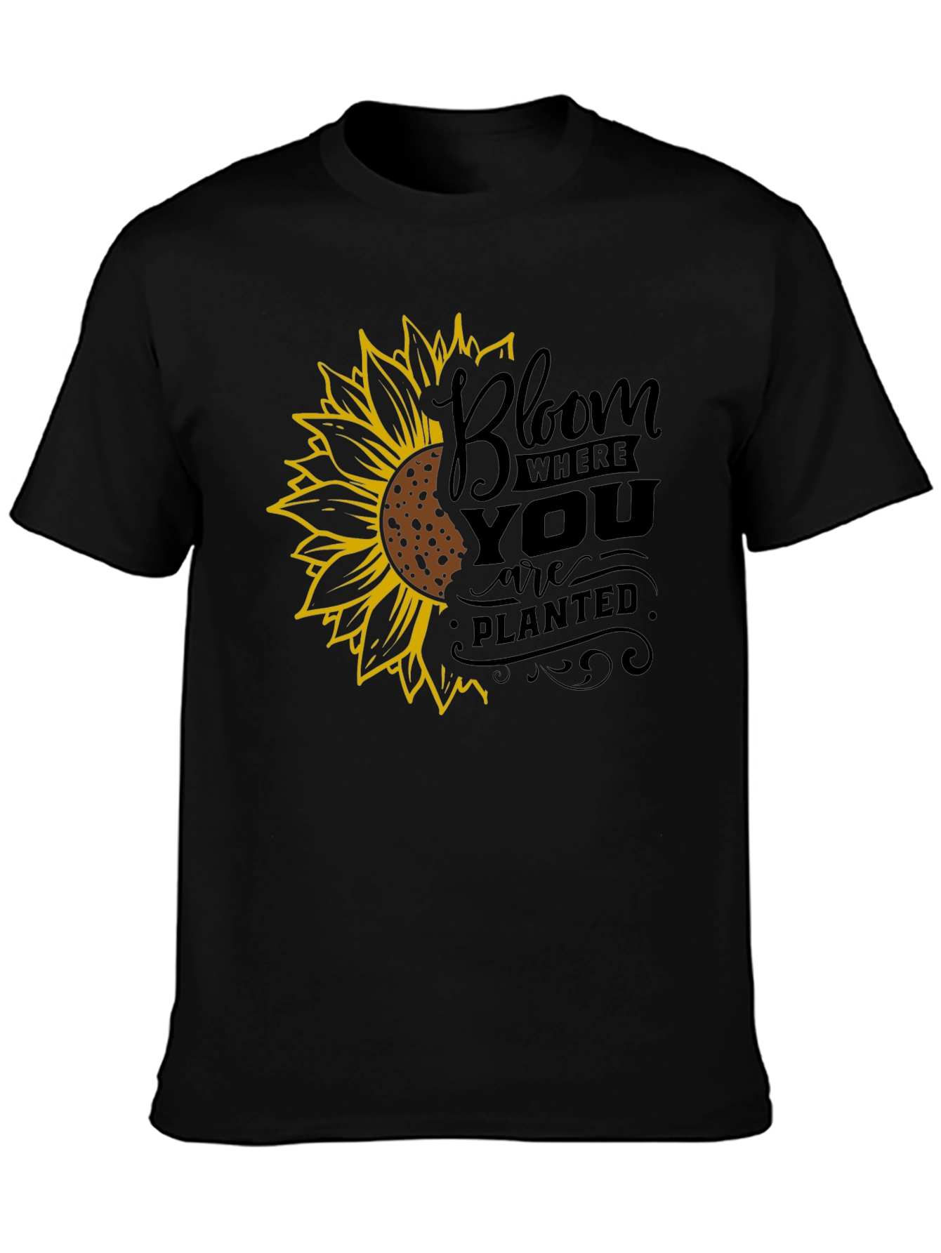 Black Bloom Where You Are Planted Sunflower Black T-Shirt view 3