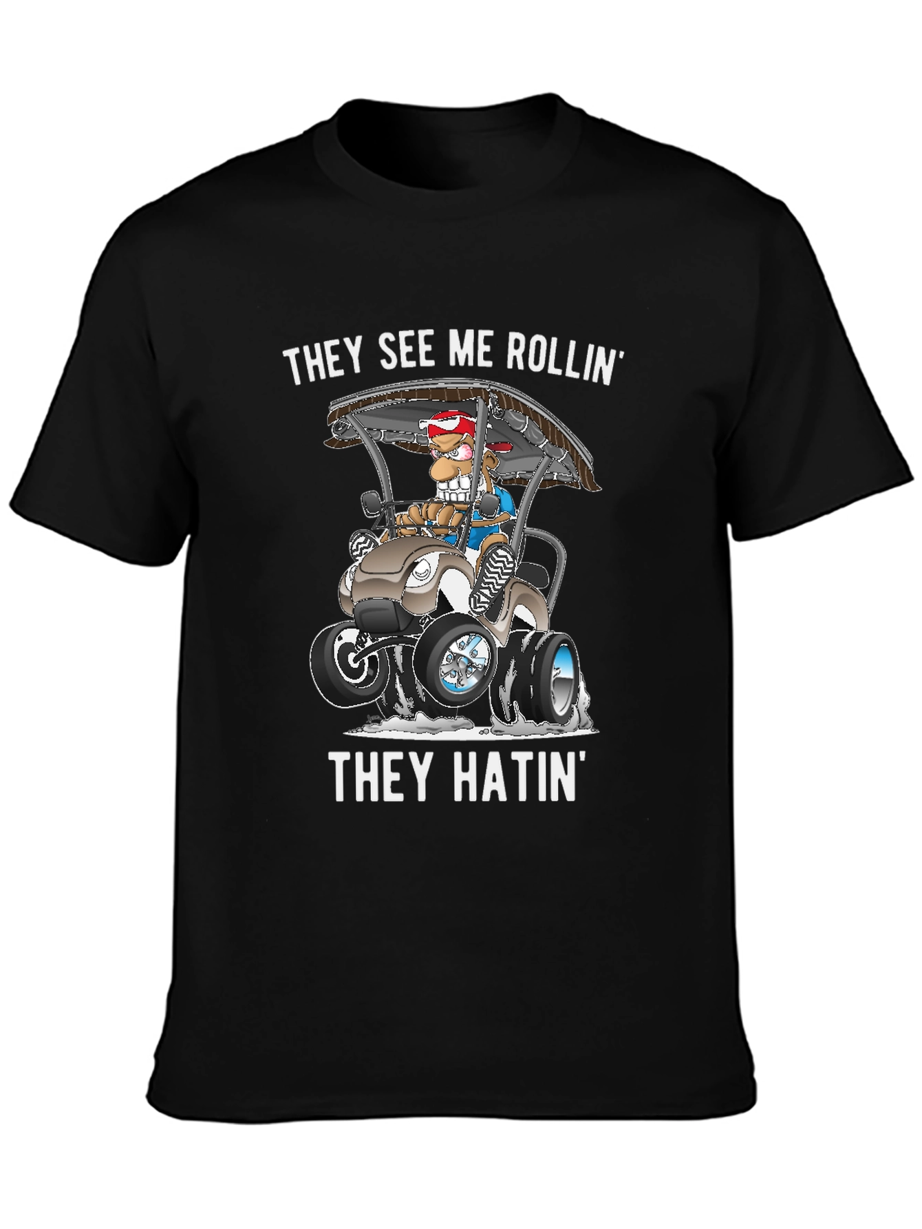 Black They See Me Rollin' T-Shirt Funny Cartoon Tee view 3