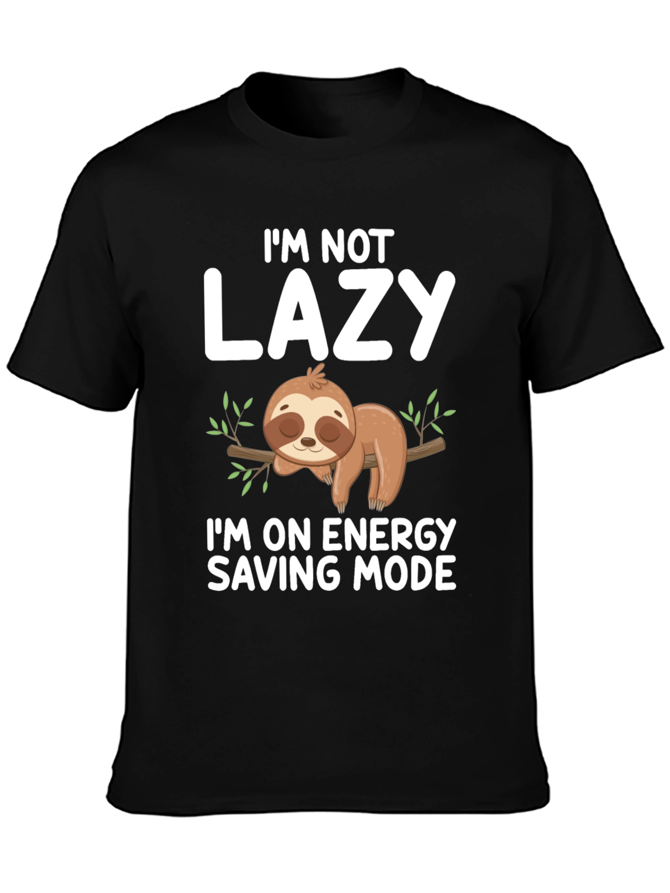 Black Lazy Sloth Energy Saving Mode Graphic Tee view 3