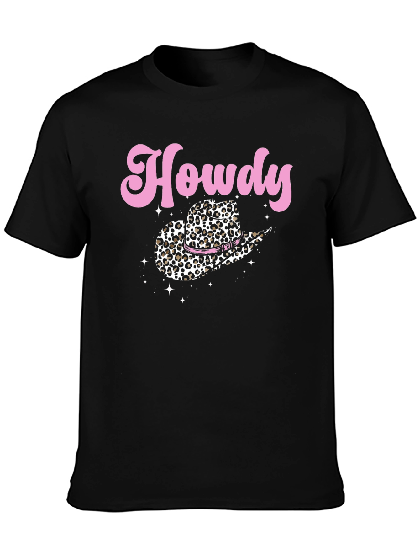 Black Howdy Leopard Cowboy Hat Graphic Tee view 3