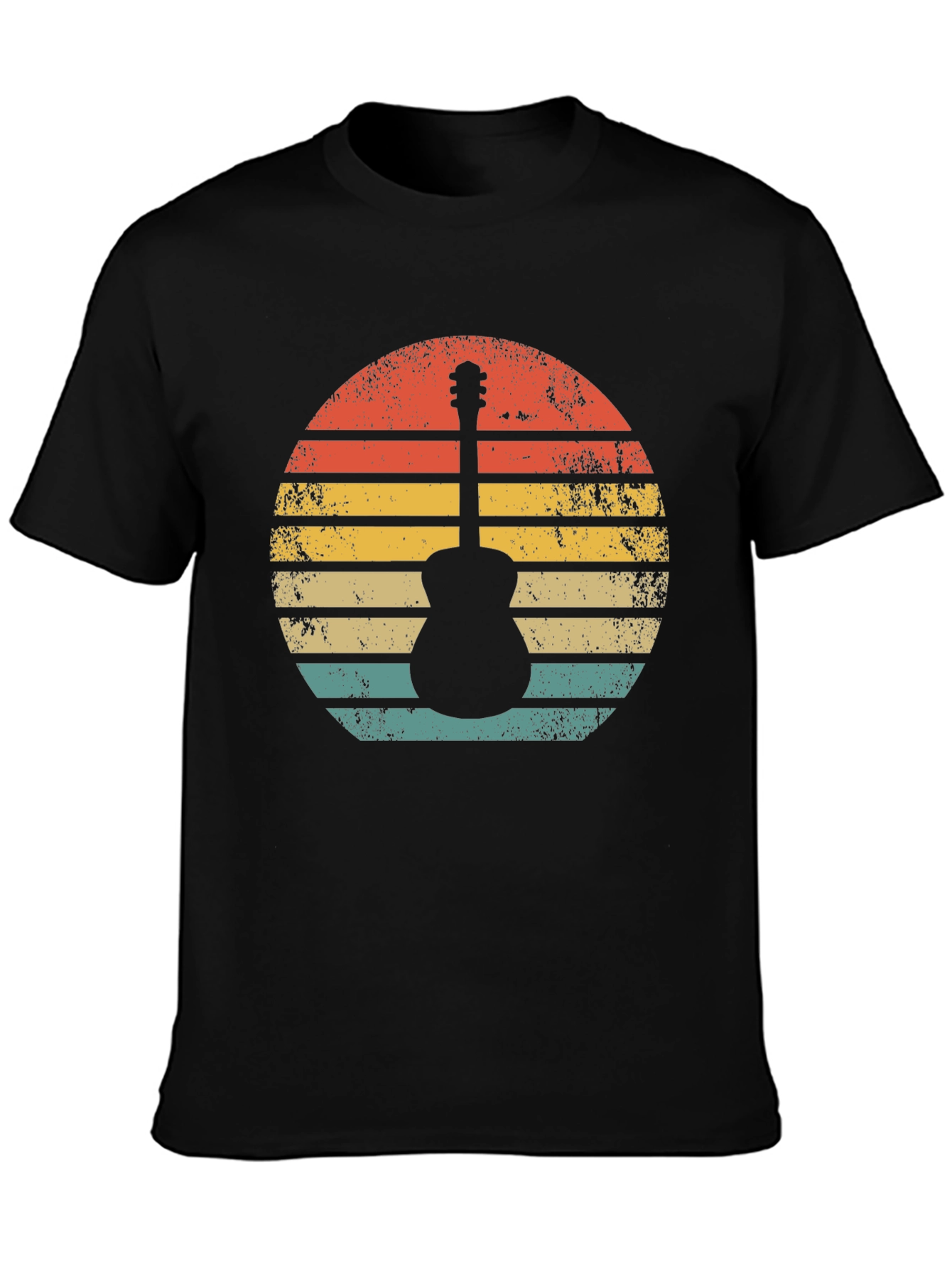 Black Retro Guitar Sunset T-Shirt - Vintage Style Music Tee view 3