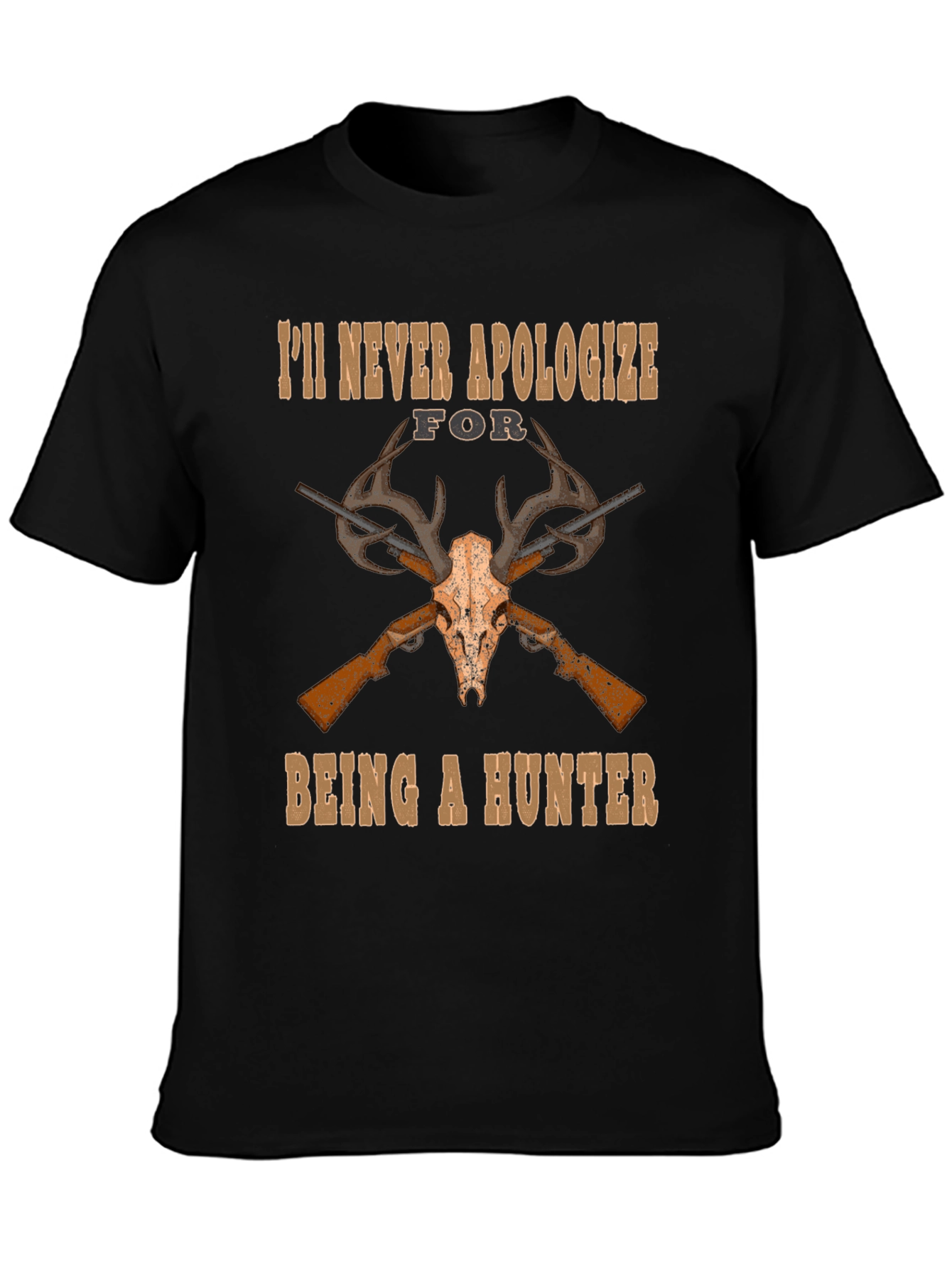 Black Hunter's Pride T-Shirt - Skull & Guns Design view 3