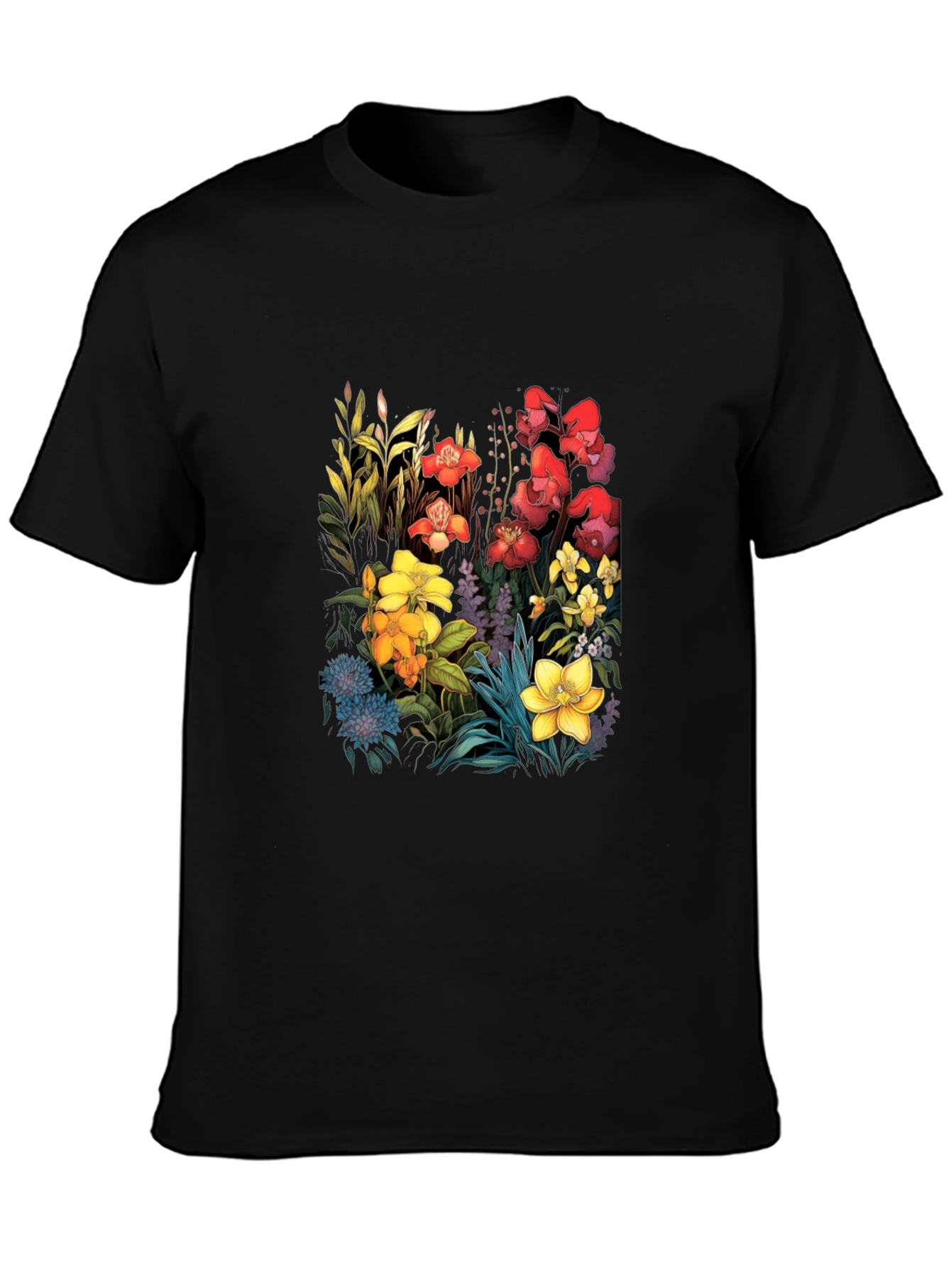 Black Floral Print Black T-Shirt view 3