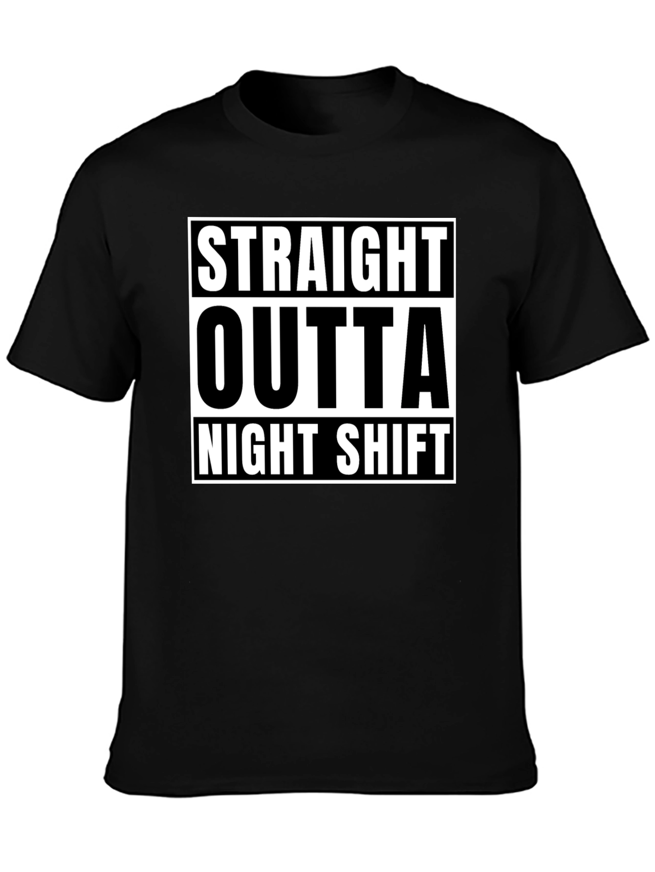 Black Straight Outta Night Shift Black Graphic T-Shirt view 3