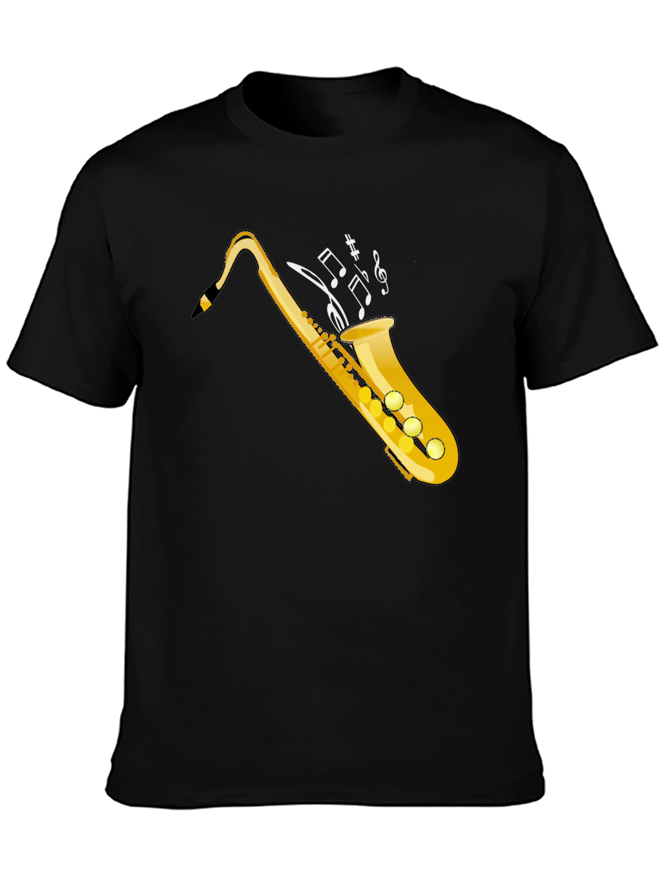 Black Saxophone Music Notes Graphic Tee view 3