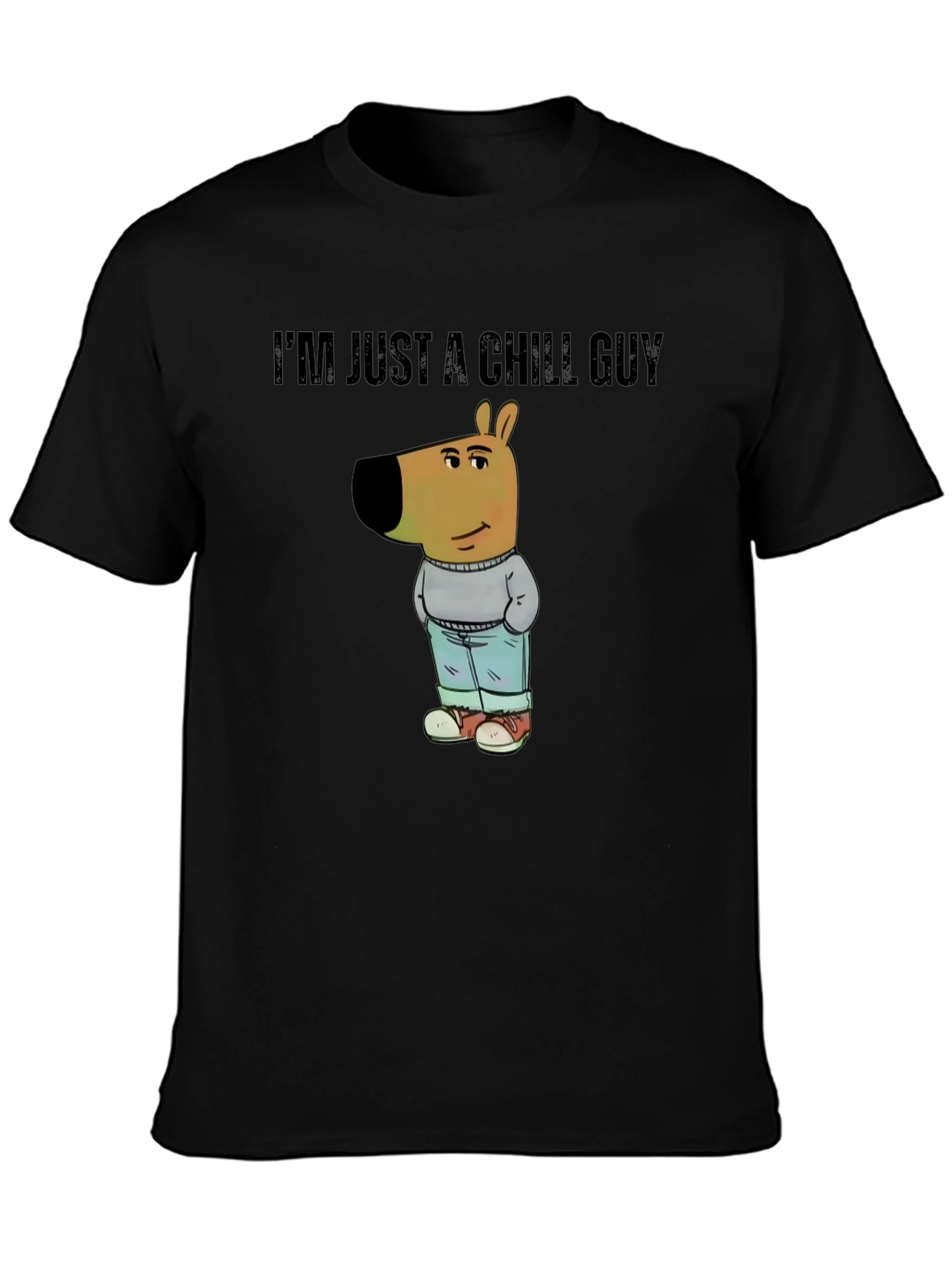 Black Chill Guy Cartoon Dog T-Shirt view 3