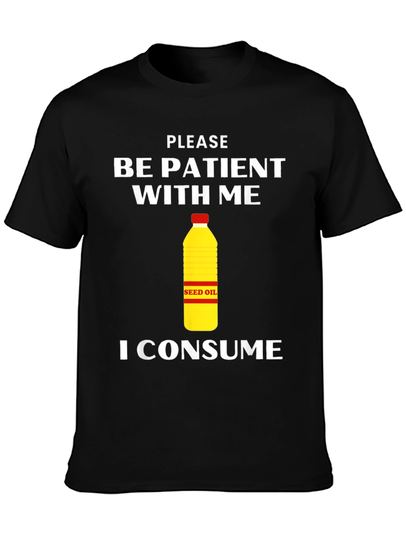 Black Patient Seed Oil Consumer T-Shirt - Black Cotton Tee view 3