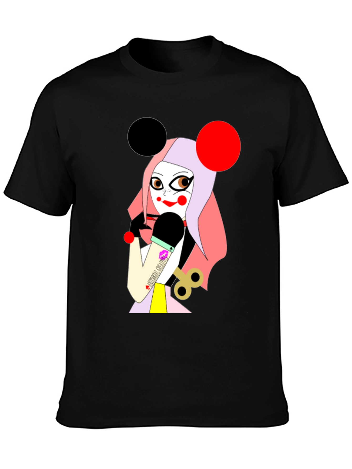 Black Unique Graphic T-Shirt: Cartoon Character view 3
