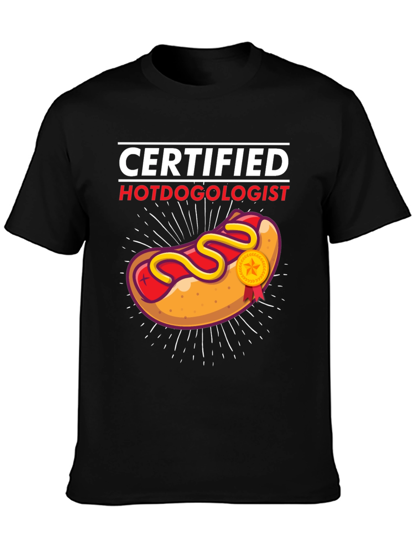Black Certified Hotdogologist Black Graphic T-Shirt view 3