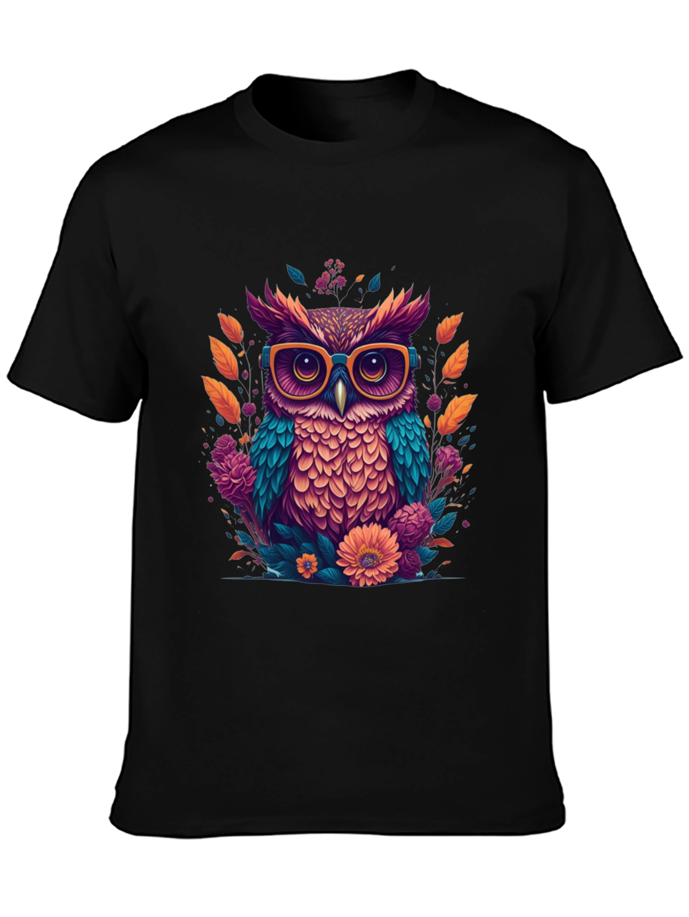 Black Owl with Glasses Graphic Tee view 3