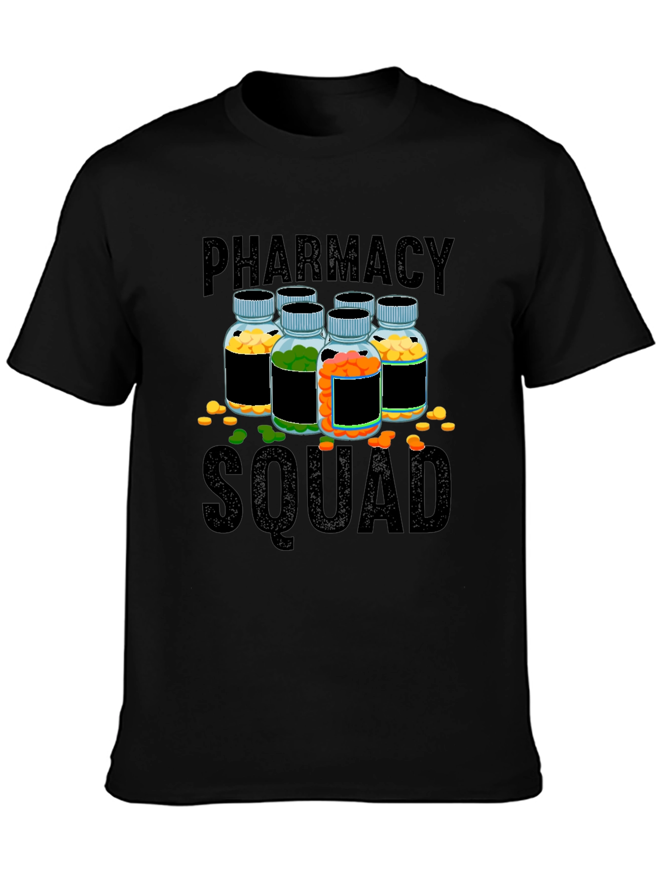 Black Pharmacy Squad T-Shirt - Pill Bottles Design view 3