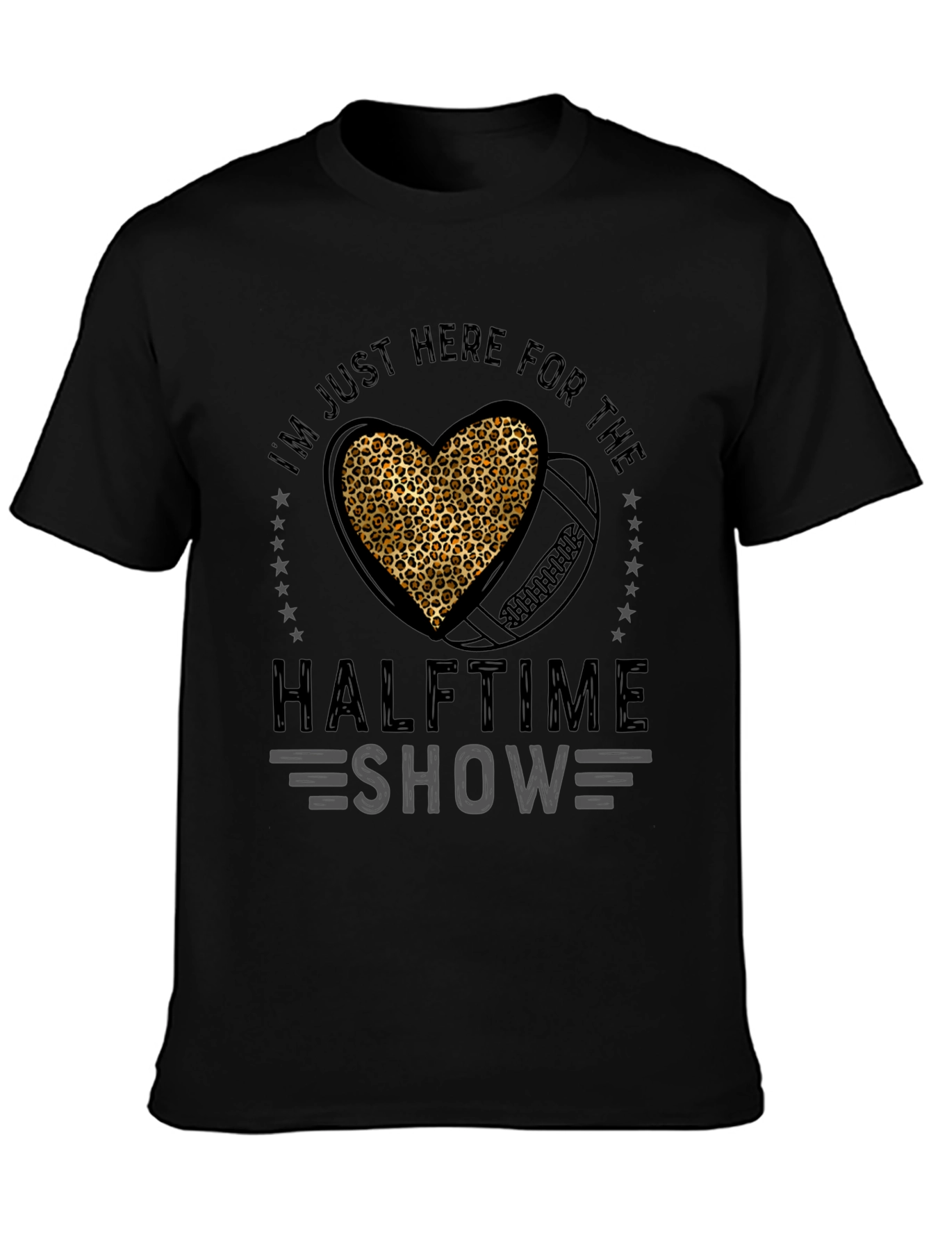 Black Halftime Show Leopard Heart Football T-Shirt view 3