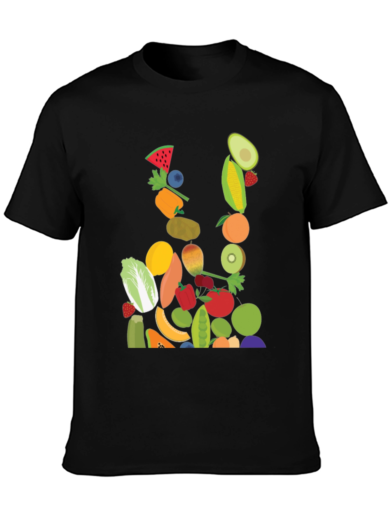 Fruit & Veggie Print Black T-Shirt - 3