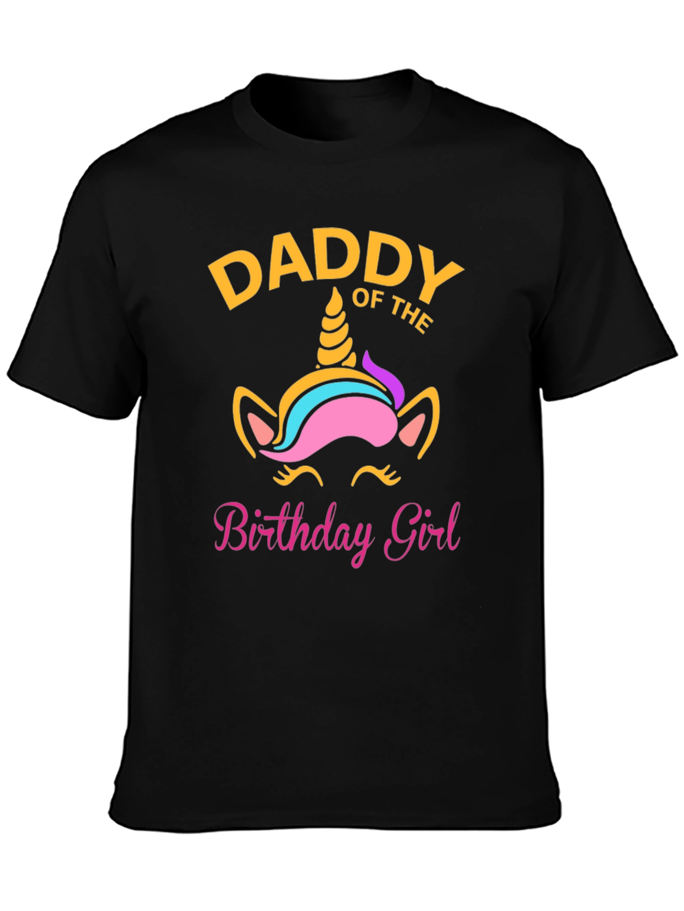 Black Daddy of the Birthday Girl Unicorn T-Shirt view 3
