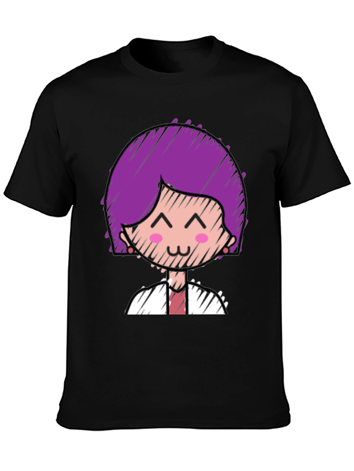 Black Cute Character Graphic Tee - Black Cotton Blend view 3