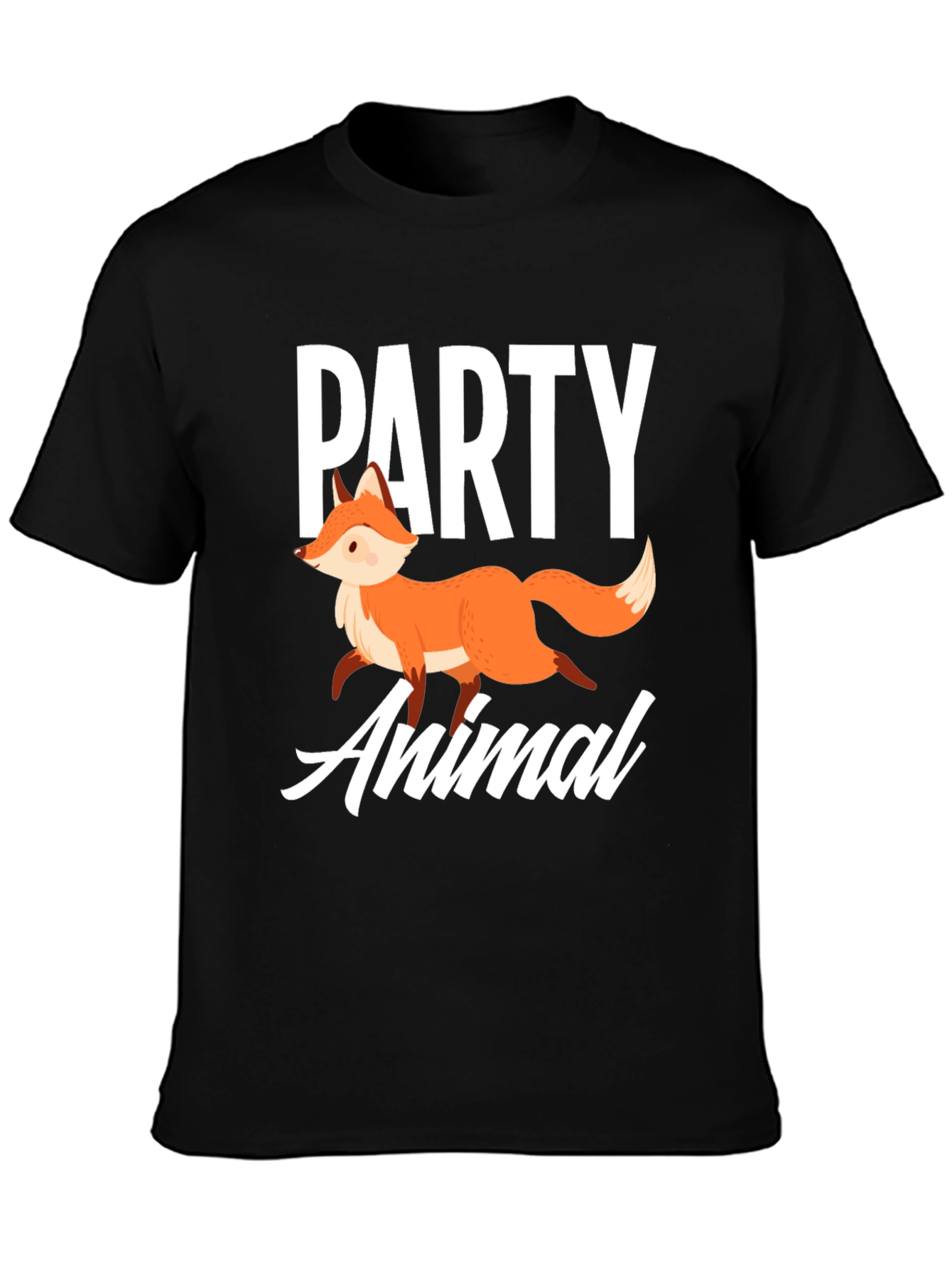 Black Party Animal Fox Graphic T-Shirt - Unisex view 3