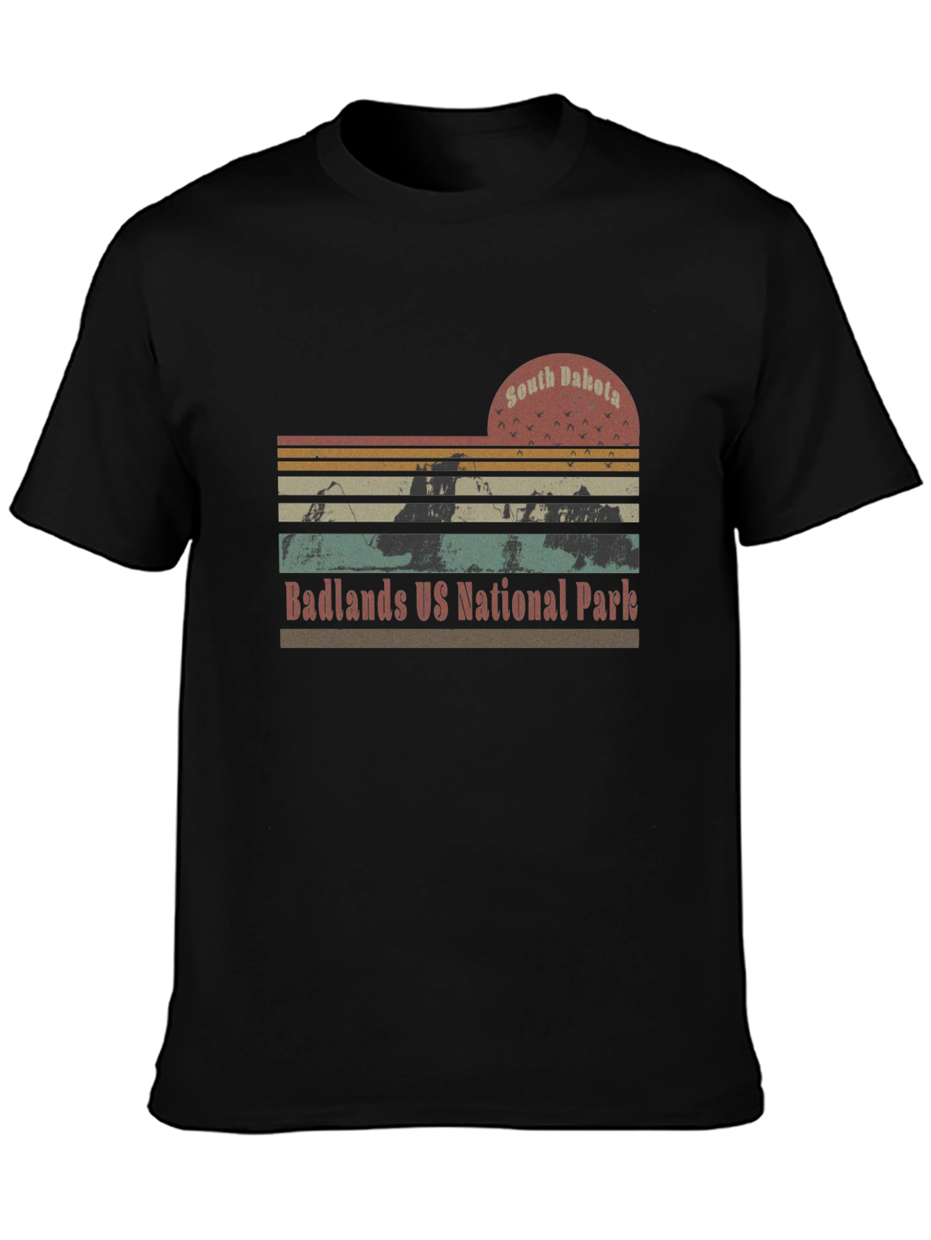 Black South Dakota Badlands National Park Retro T-Shirt view 3