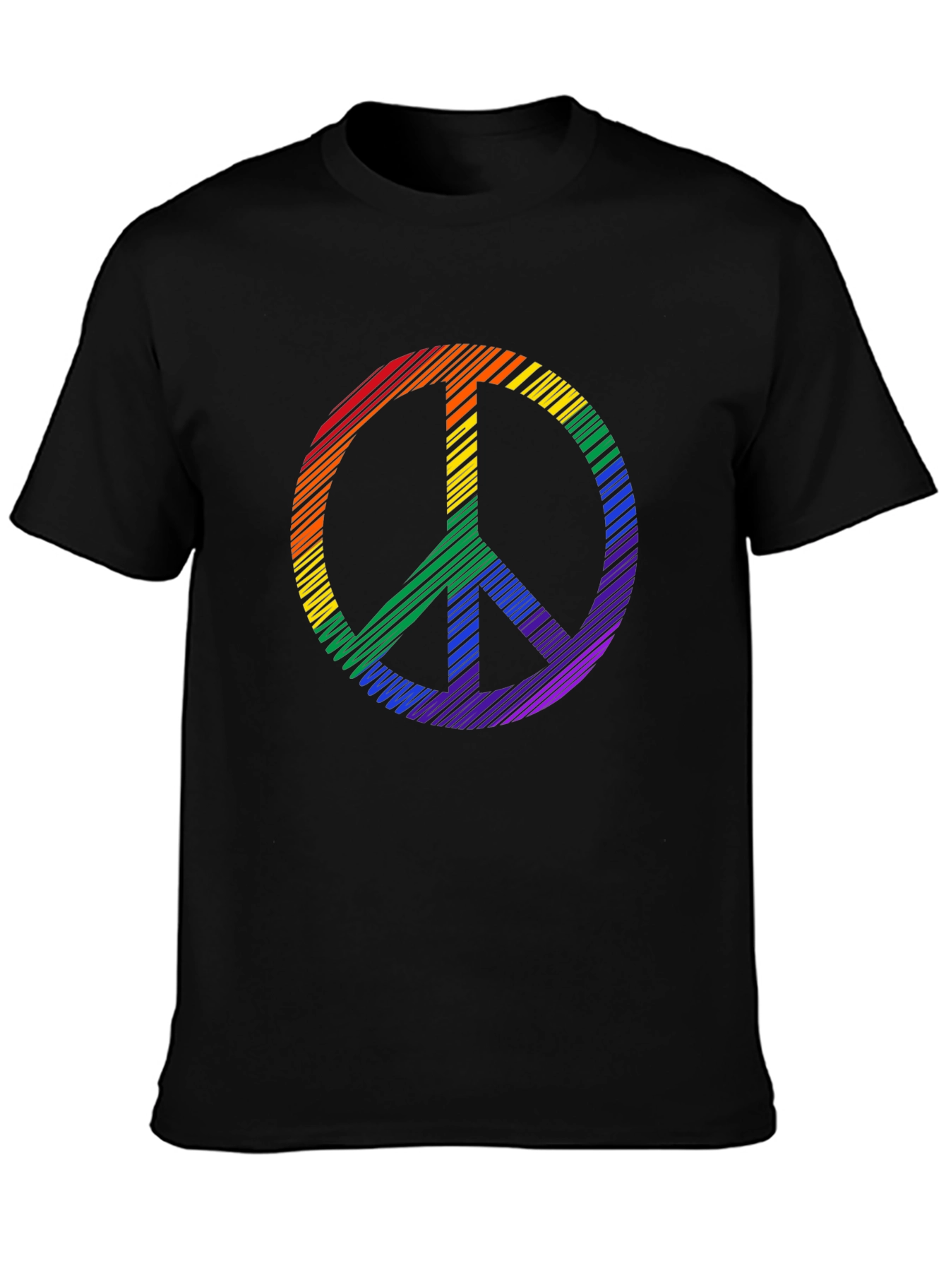 Black Rainbow Peace Sign Graphic Tee - Black Cotton Casual Shirt view 3