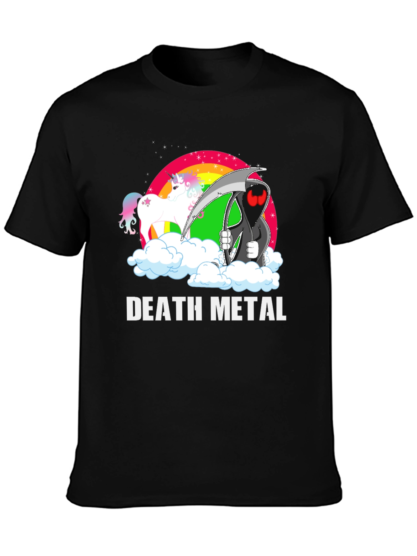 Black Death Metal Unicorn Graphic T-Shirt view 3