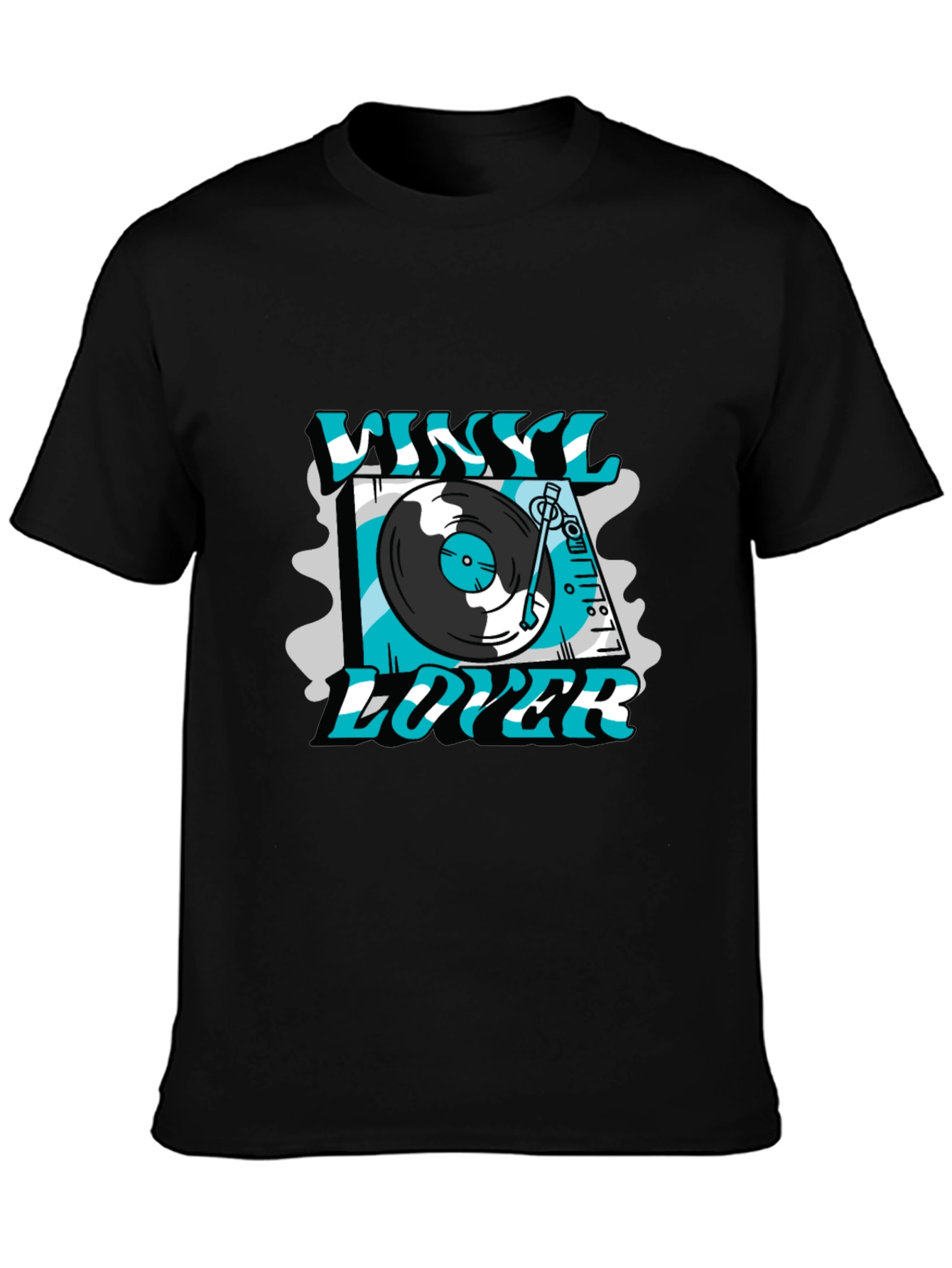 Black Vinyl Lover Graphic Tee - Black Cotton T-Shirt view 3