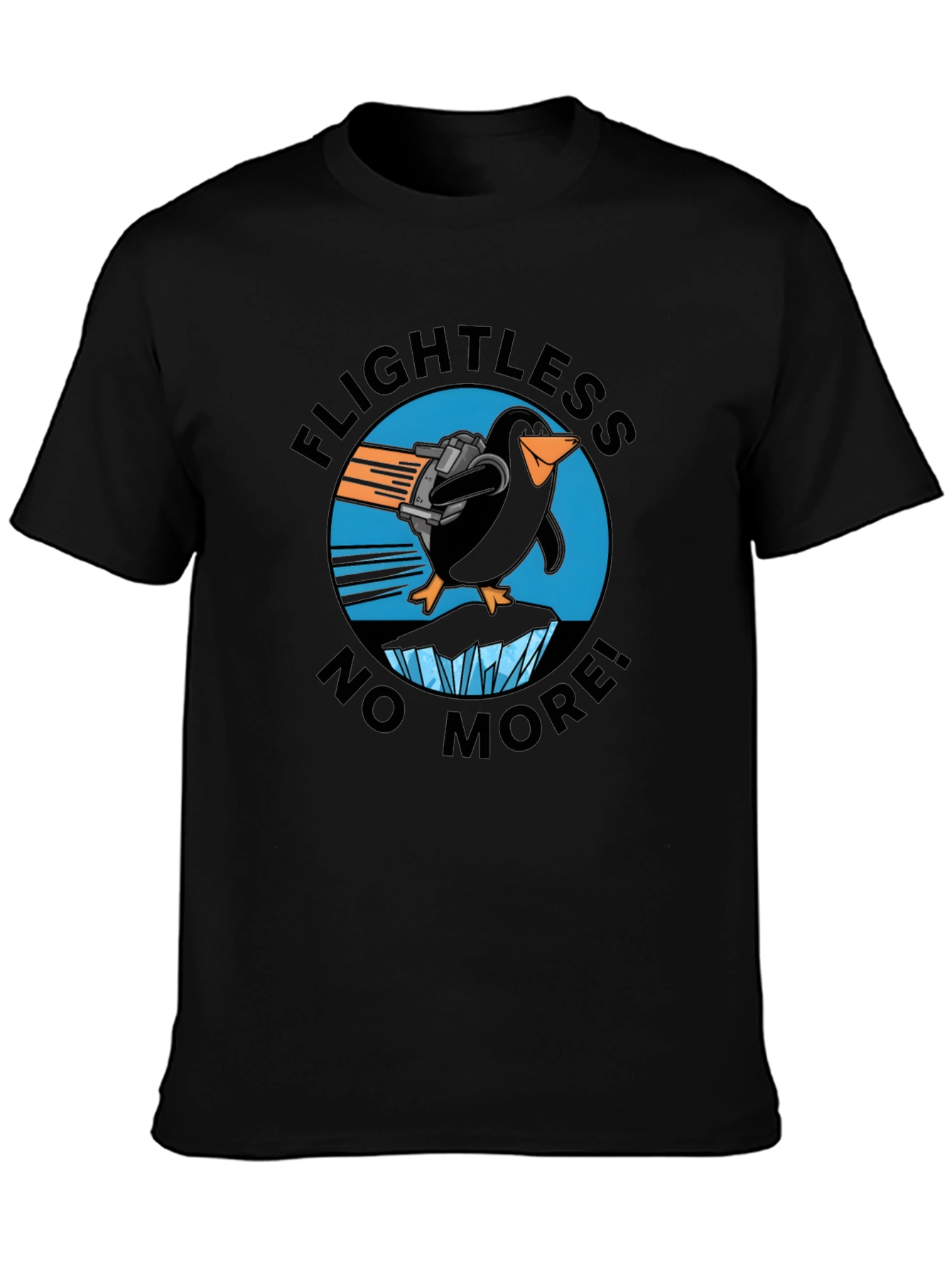 Black Flightless No More Penguin T-Shirt view 3