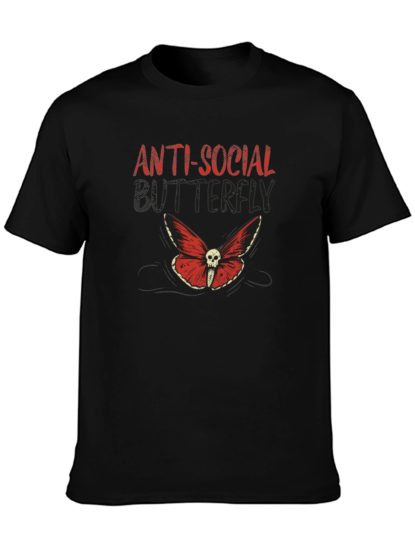 Black Anti-Social Butterfly Graphic T-Shirt view 3