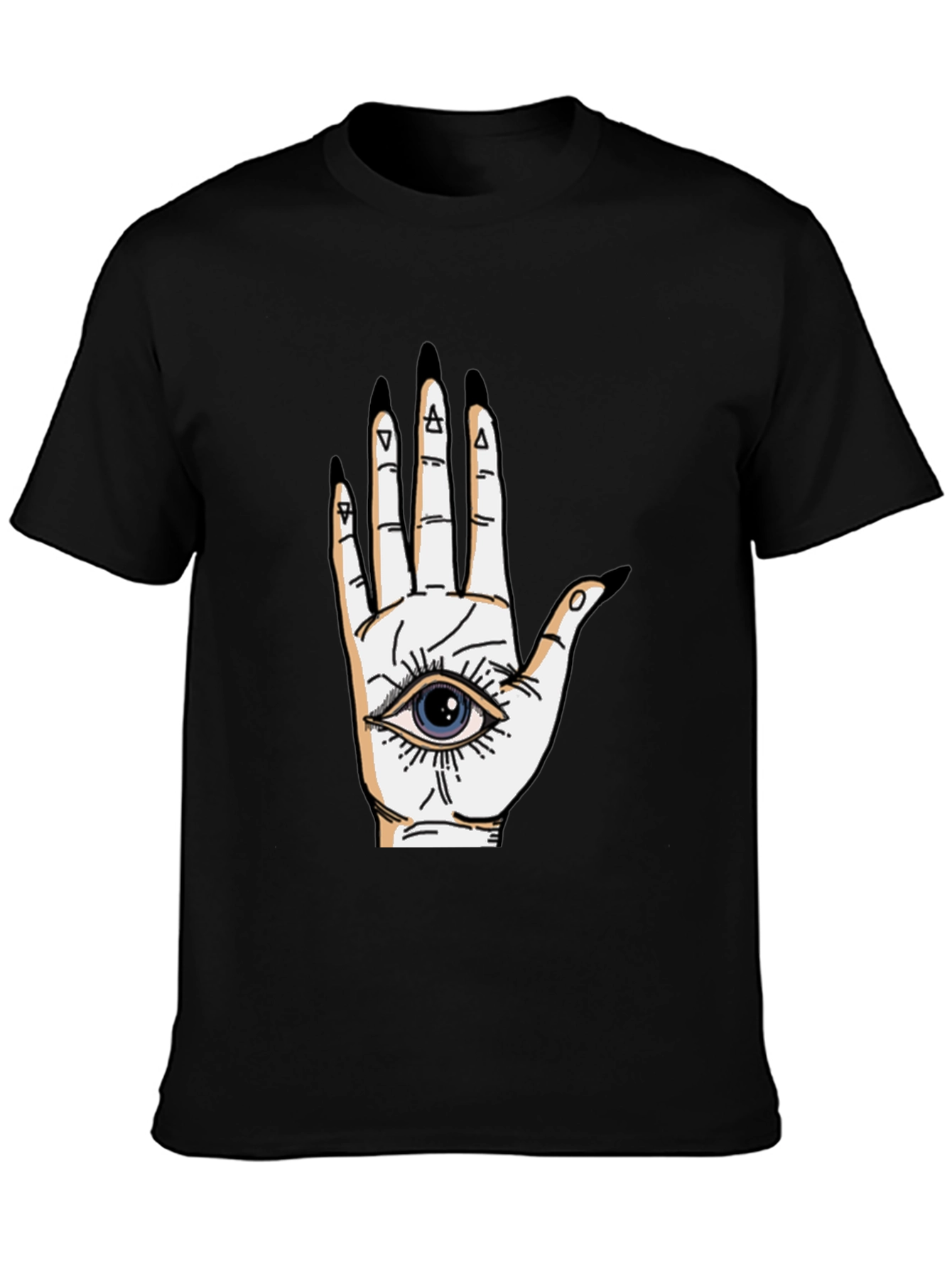 Black Eye-in-Hand Graphic Tee - All Seeing Black T-Shirt view 3